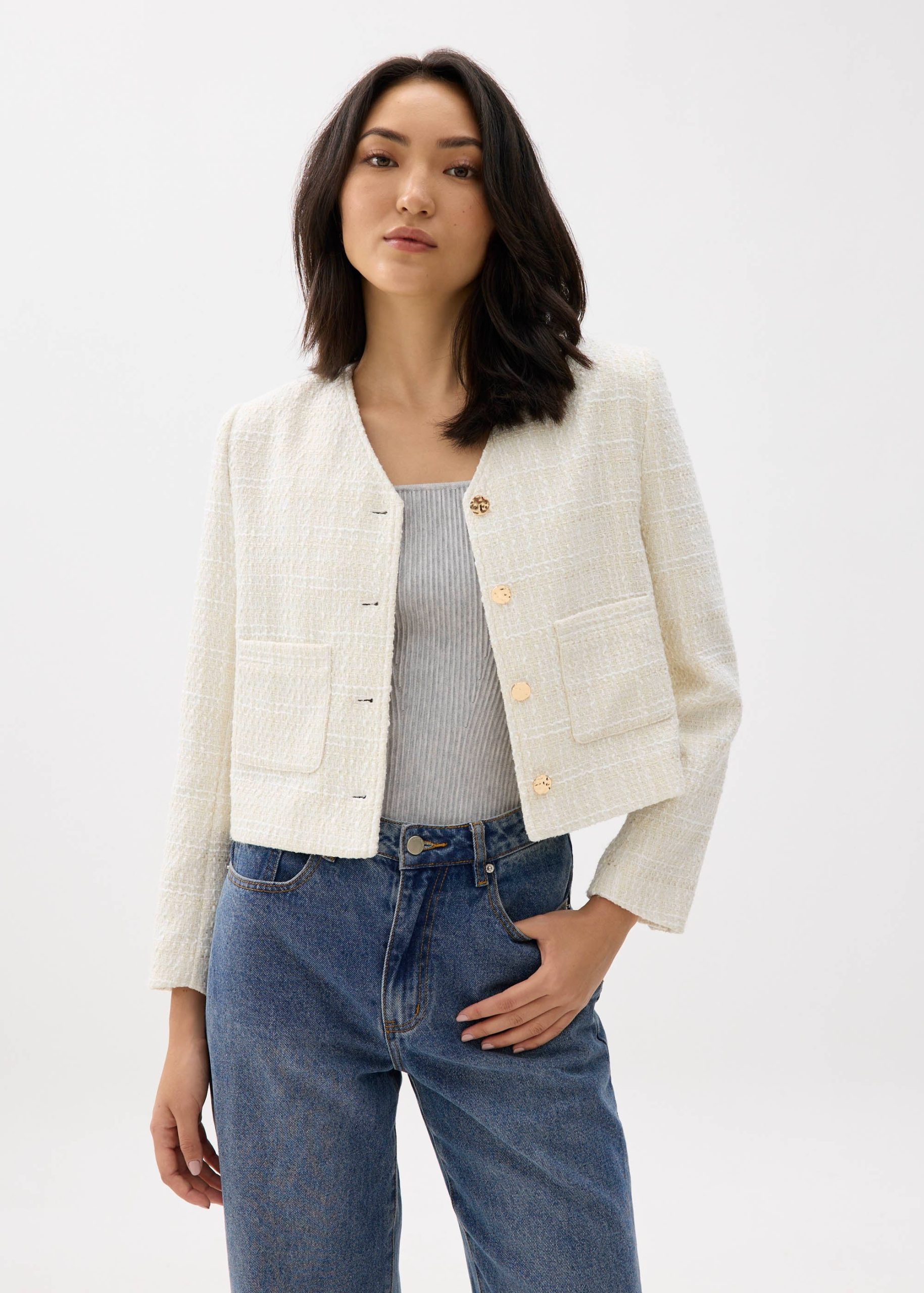 Zanna Detachable Collar Tweed Jacket
