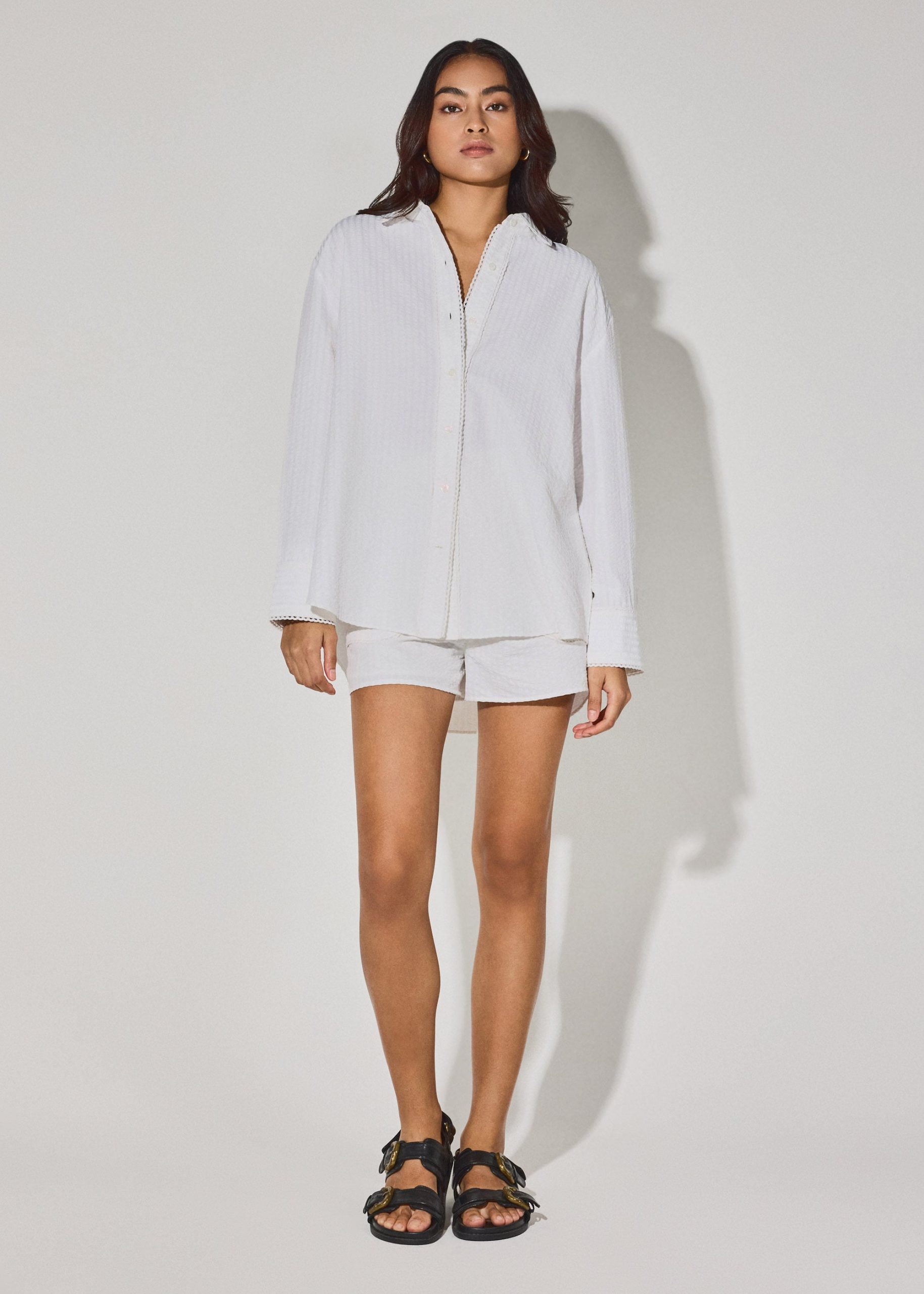RuchedReady® Relaxed Striped Cotton Scallop Trim Shirt - Image 2