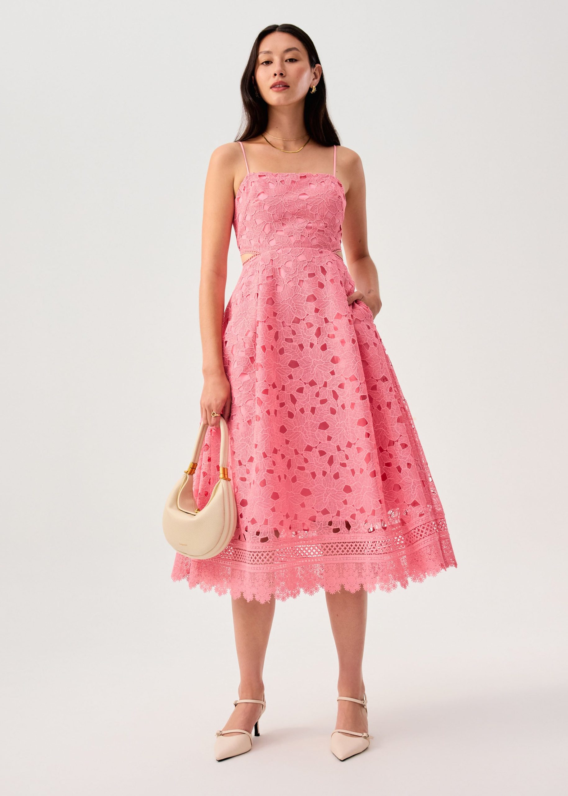 Lace Trim Cut Out Straight Neck Fit & Flare Midaxi Dress - Image 3