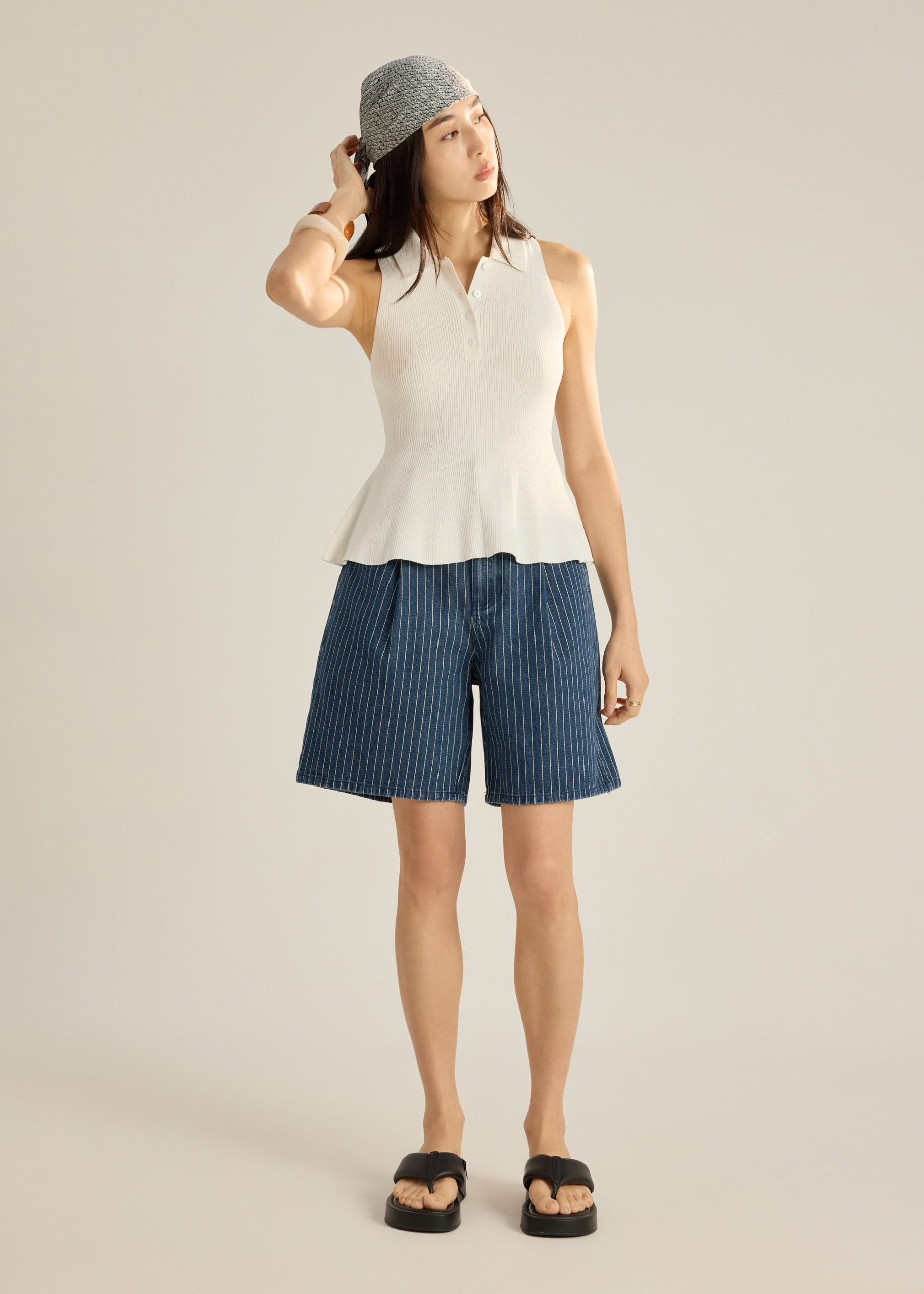 Striped Denim Bermuda Shorts - Image 2