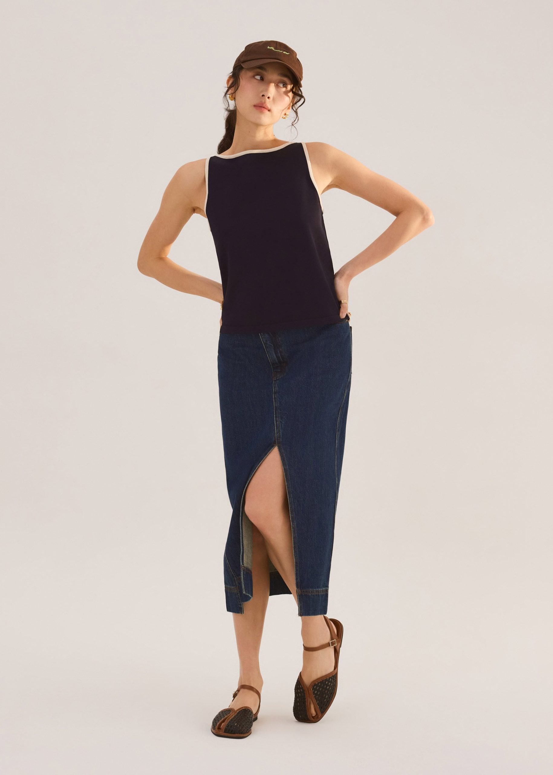 Nikki Relaxed Contrast Knit Boat Neck Tank Top - Image 3