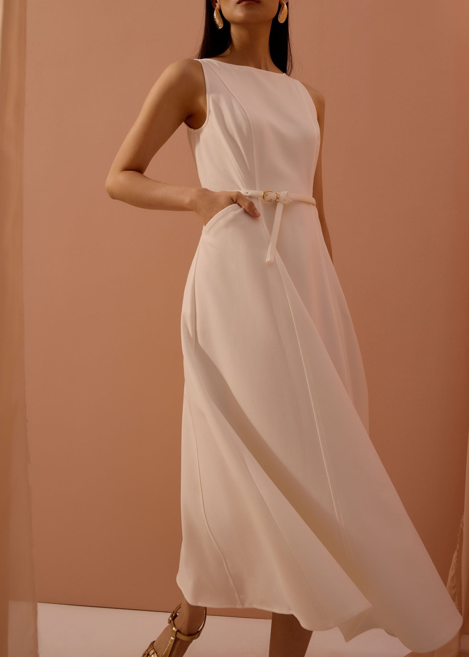 Ling Belted Boat Neck Fit & Flare Midaxi Dress