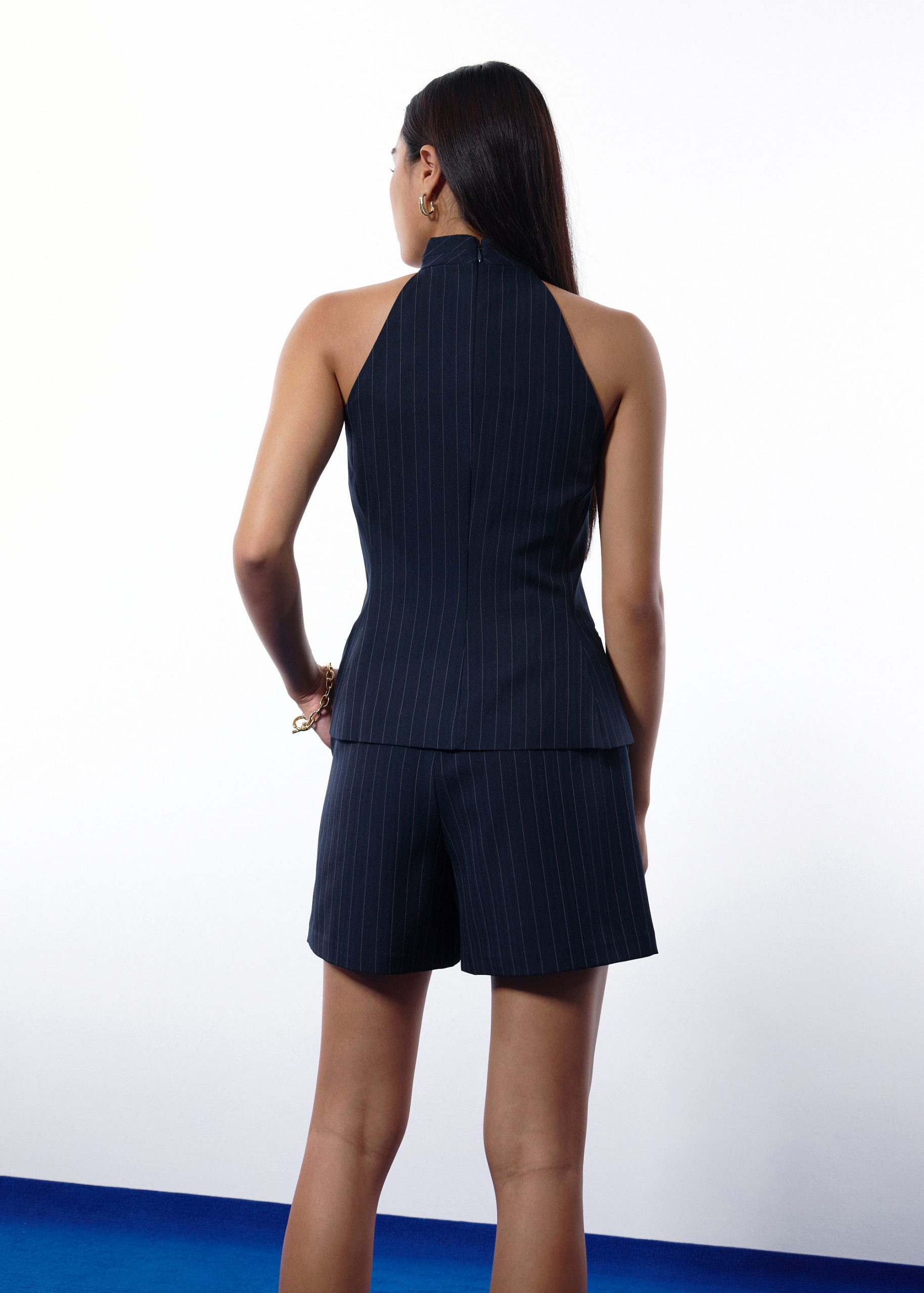 Akira Tailored Pinstripe Cross Over Halter Top - Image 13