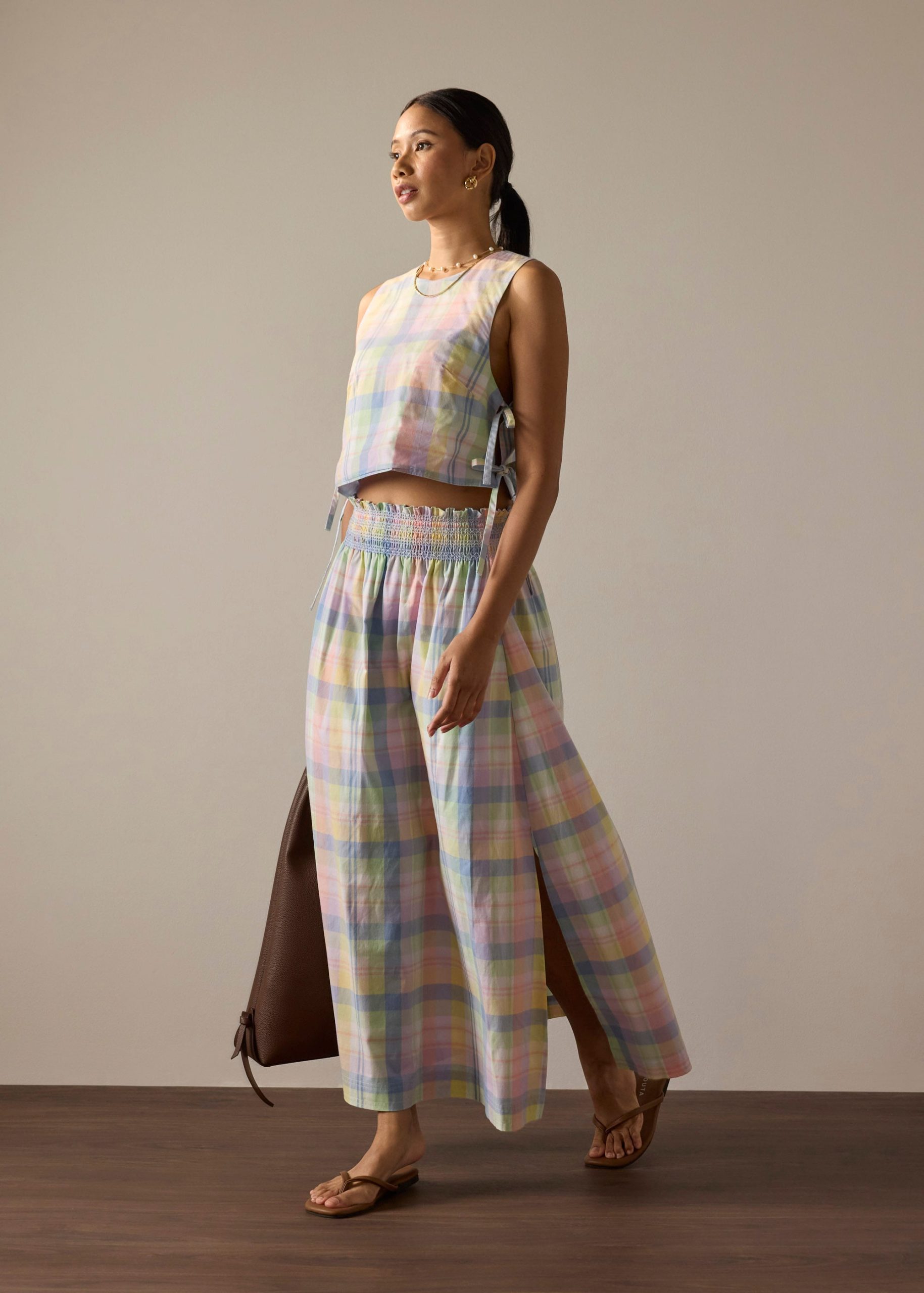 Multi-way Checkered Cotton Relaxed Top - Image 9