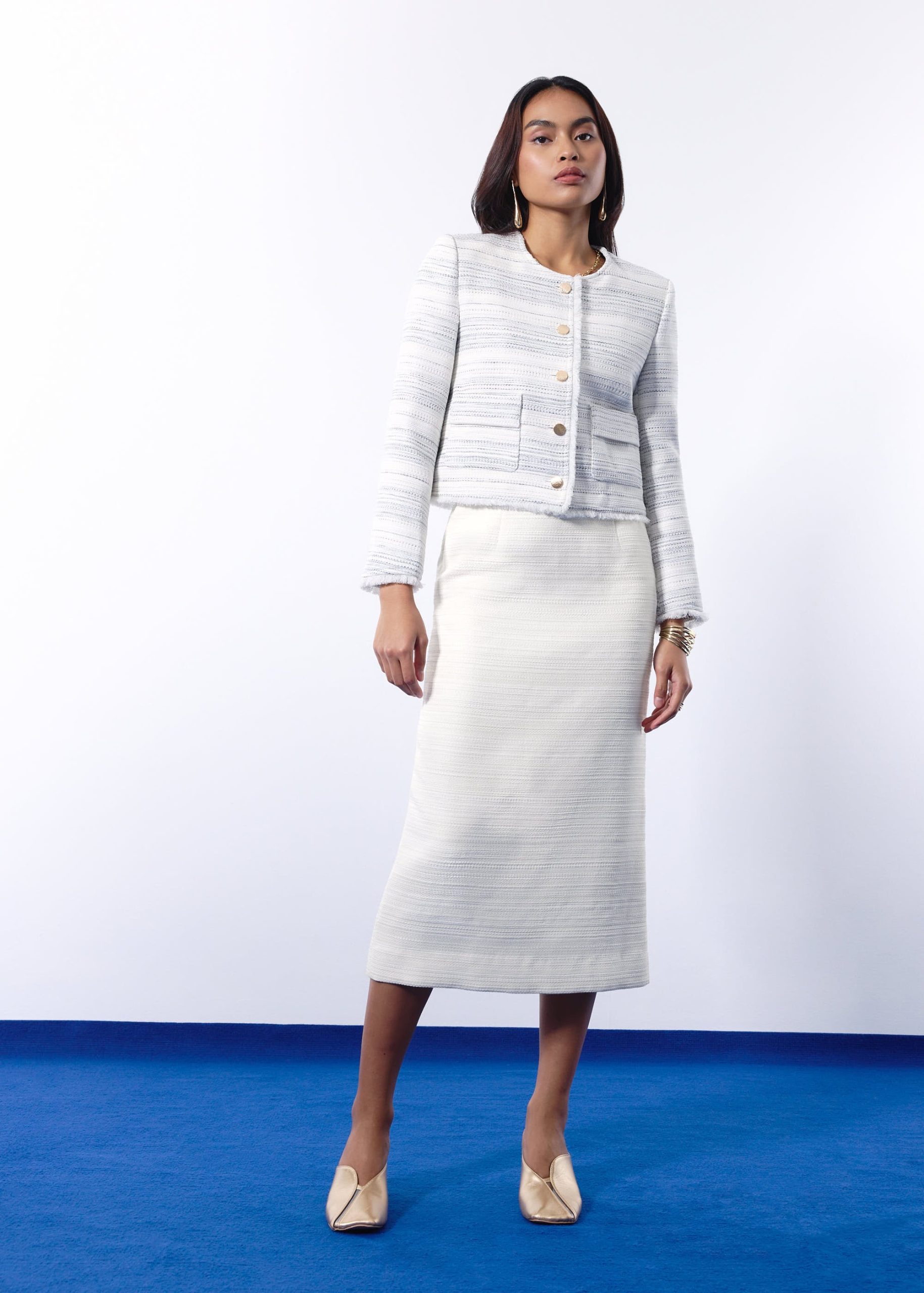 Amelia Jacquard Tweed Column Midi Skirt - Image 12