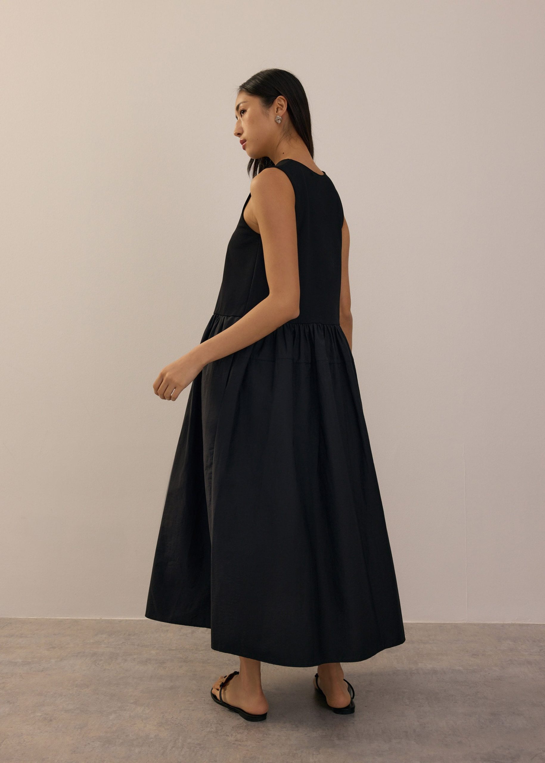 Jersey Round Neck Drop Waist Trapeze Midaxi Dress - Image 6