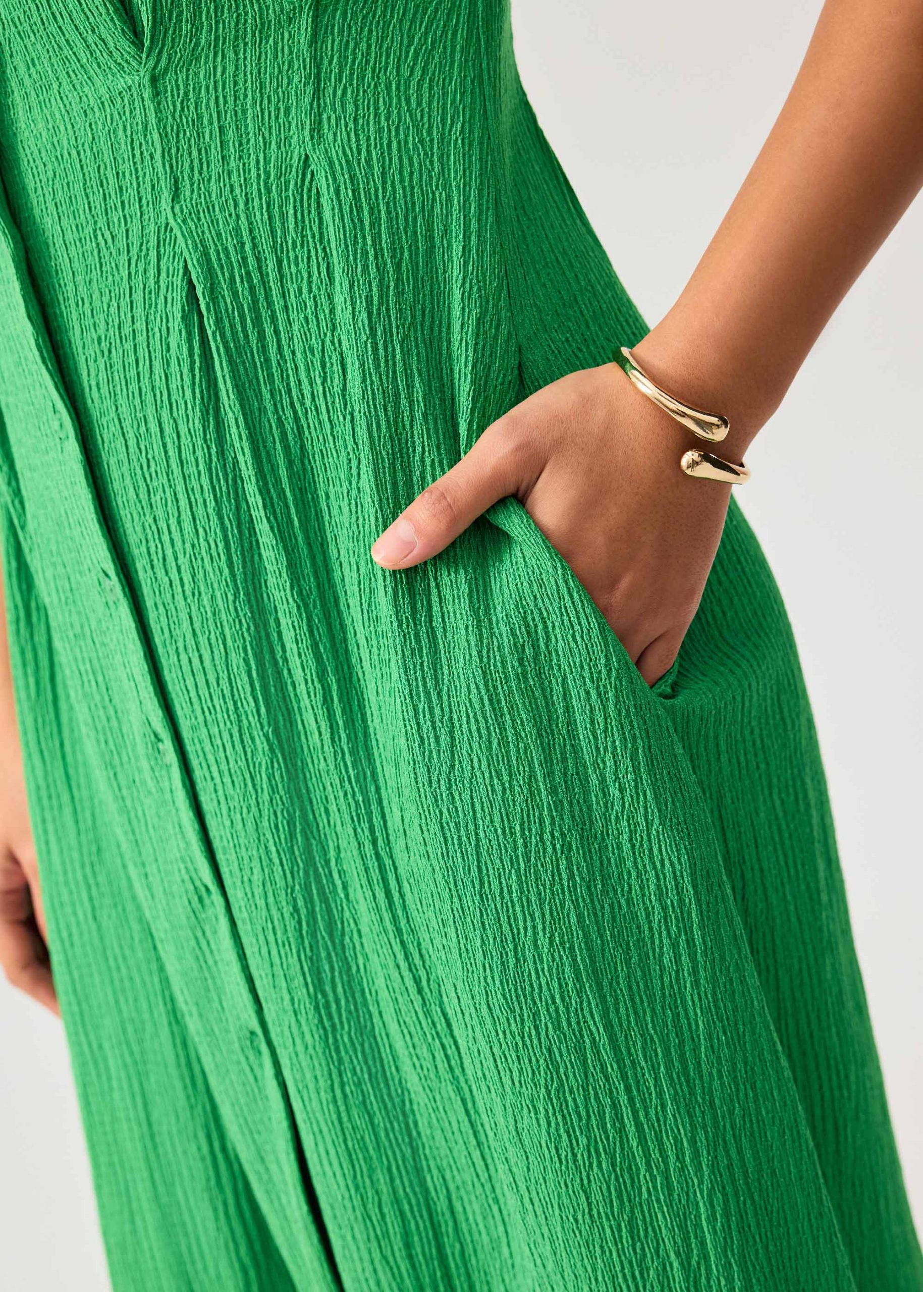 Crinkled Collared Button Down Fit & Flare Midi Dress - Image 9