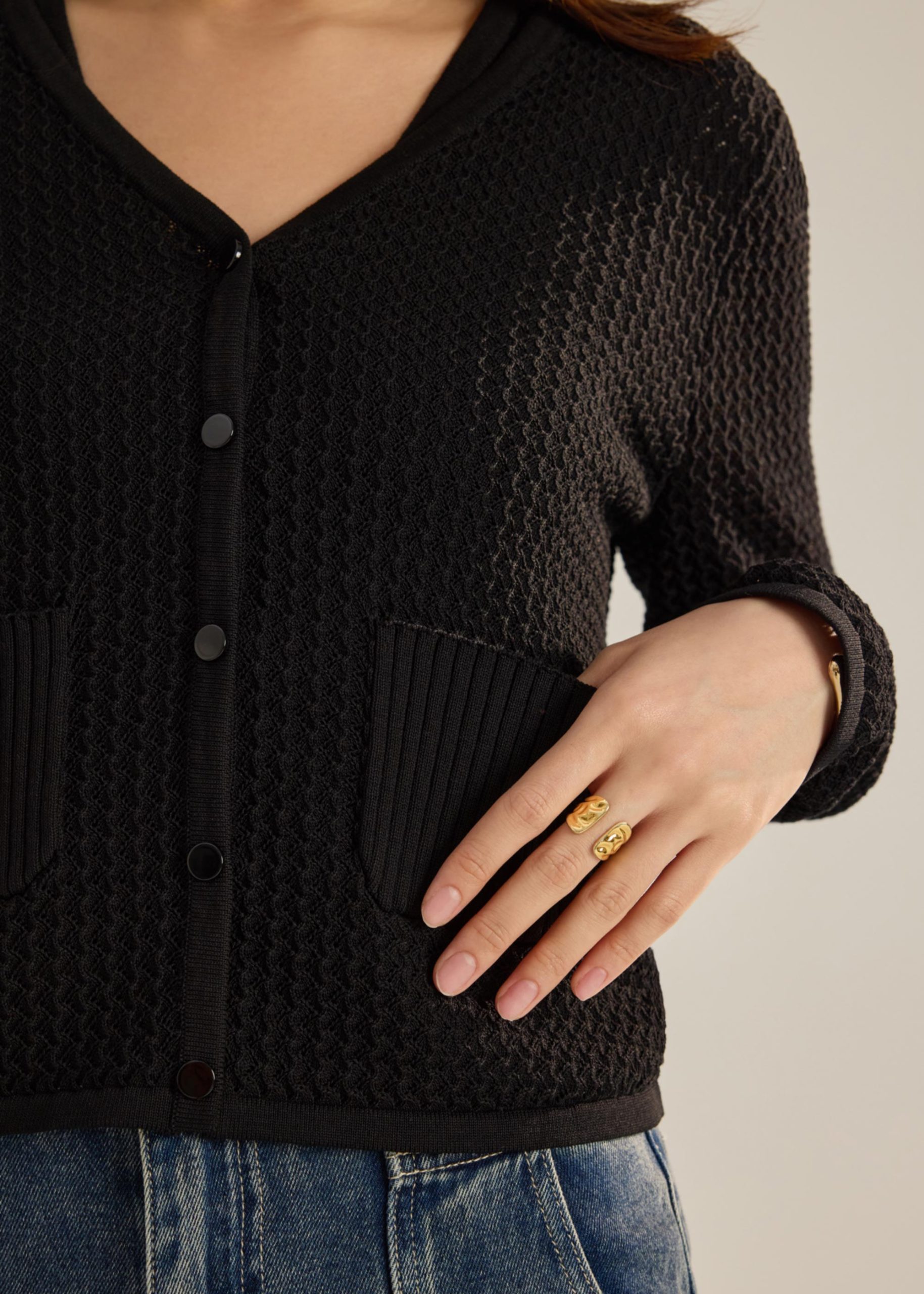 Trina Waffle Knit Boxy Cardigan - Image 3