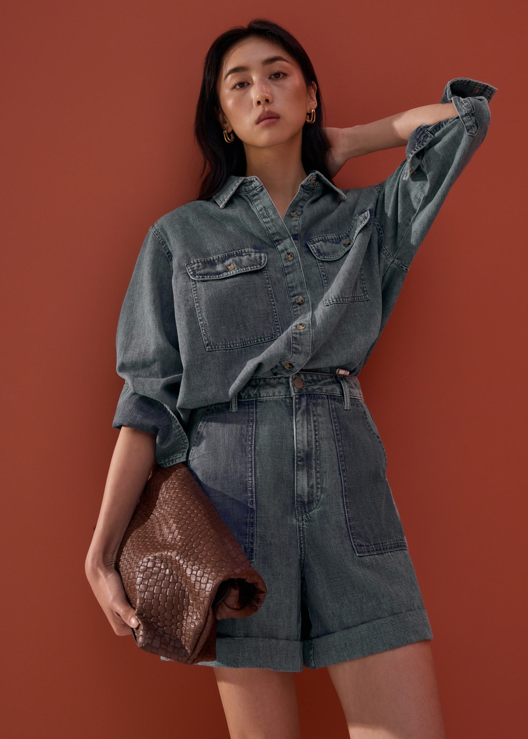 Denim High Waist A-line Cuffed Shorts - Image 12