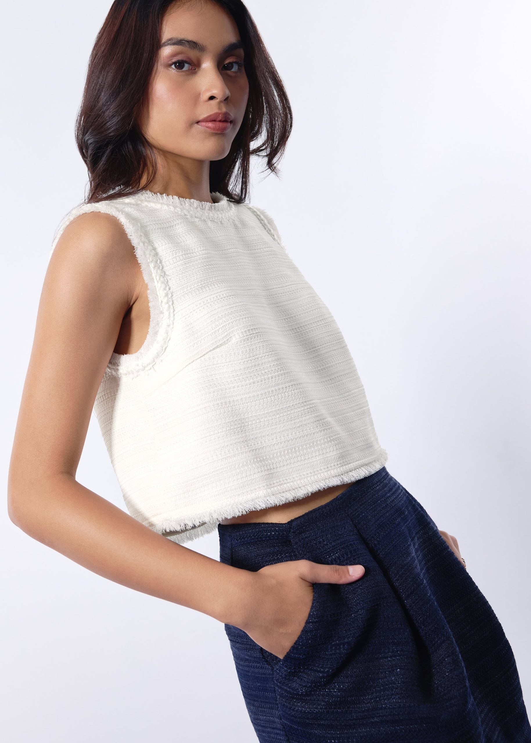 Maxine Jacquard Tweed Sleeveless Boxy Shell Top - Image 12