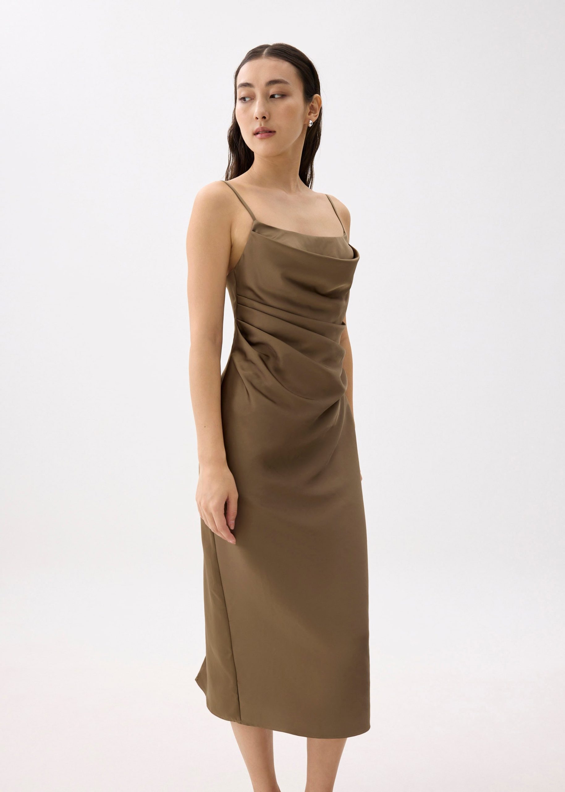 BraFree by LB Esme Satin Column Drape Midi Dress - Image 13