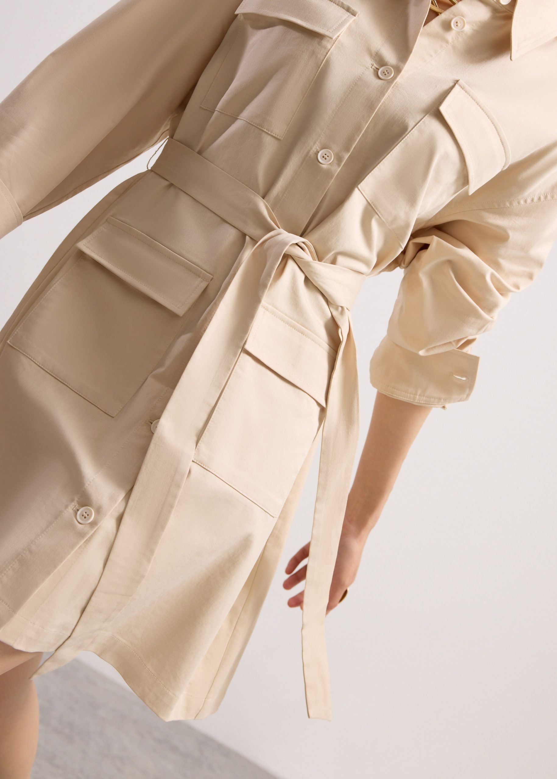Oversized Cotton Twill Button Down Utility Shirt Dress - Image 7