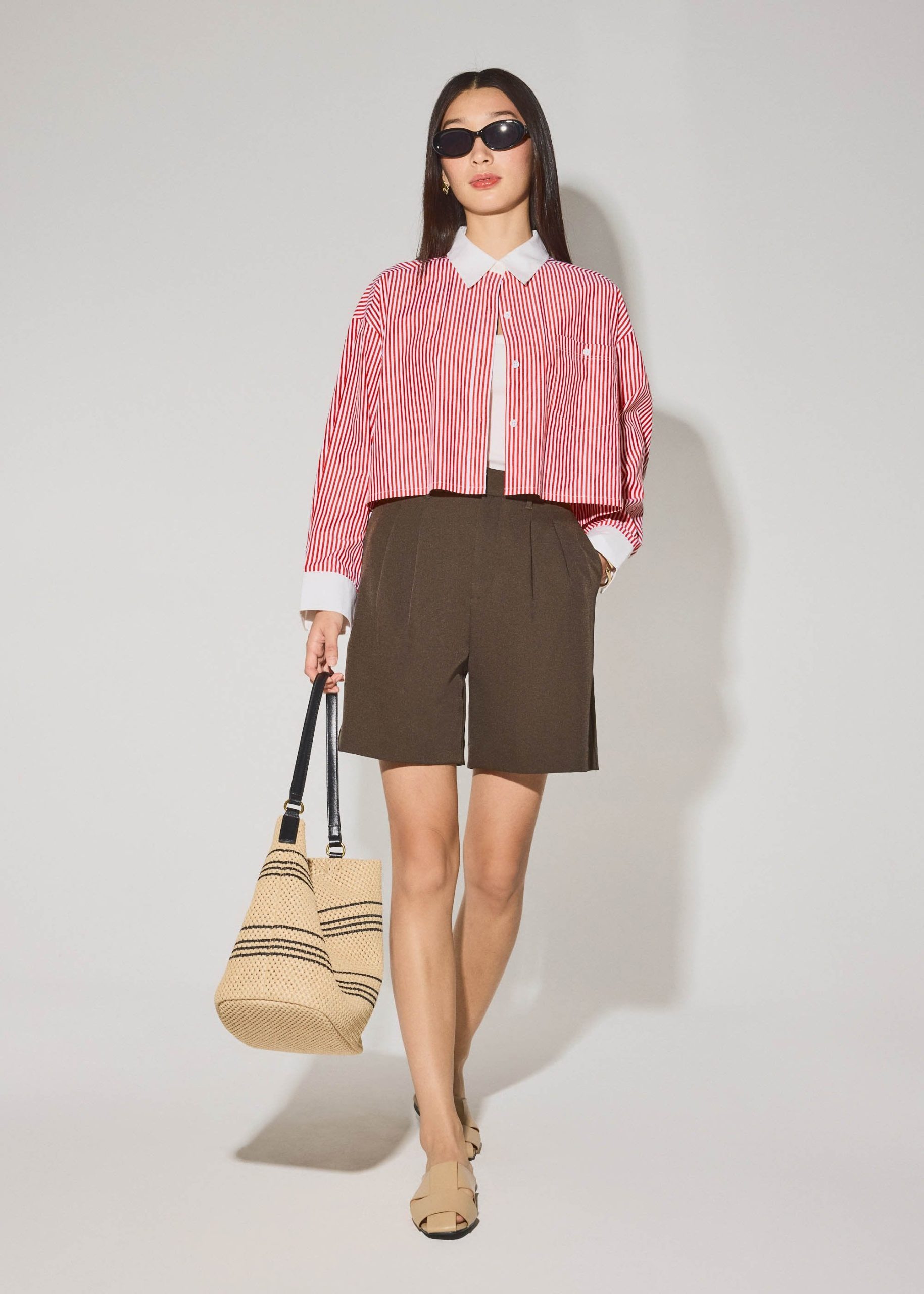 RuchedReady® Striped Cotton Collared Boxy Button Down Top - Image 2