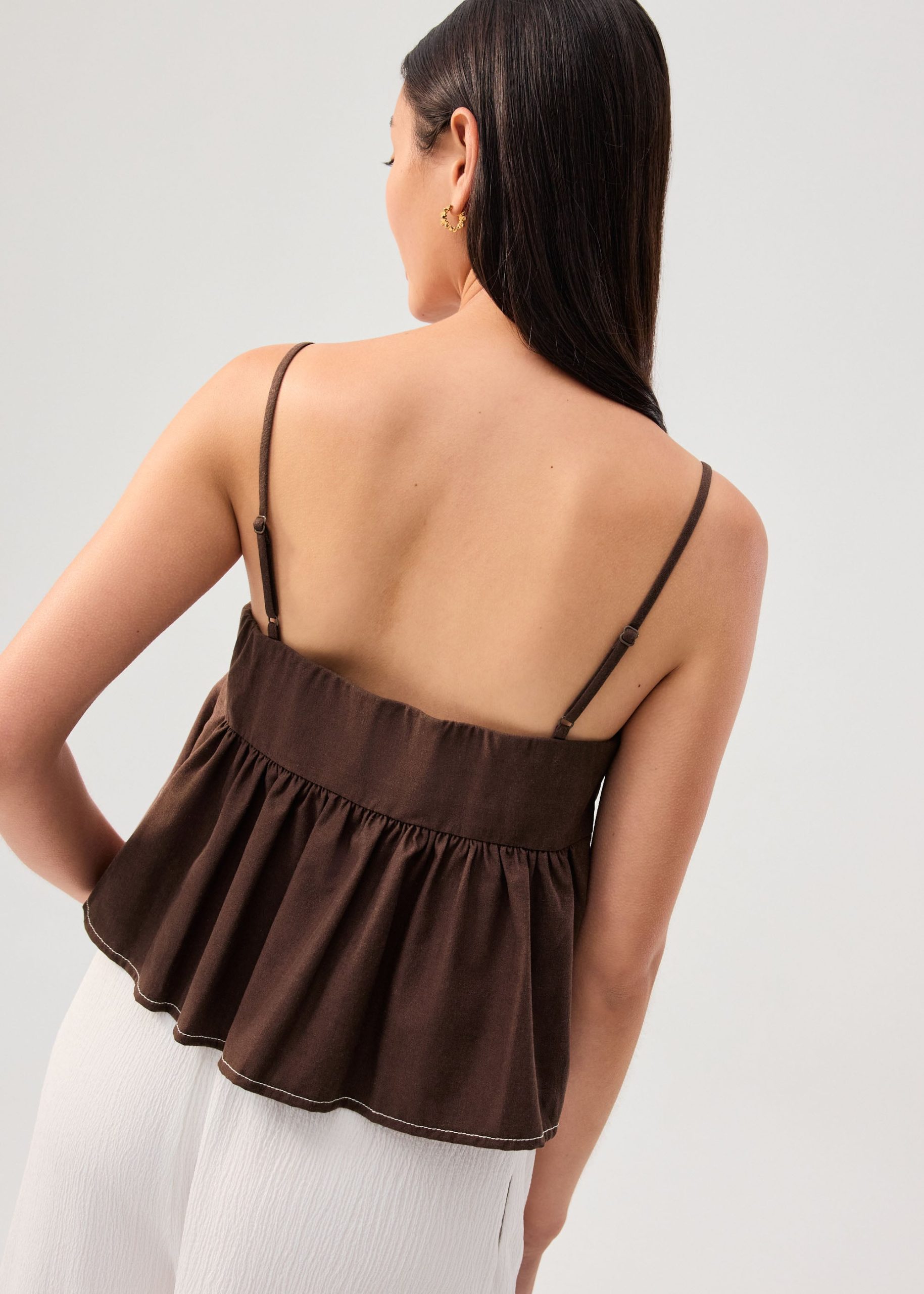 Contrast Stitch V-neck Peplum Camisole Top - Image 21