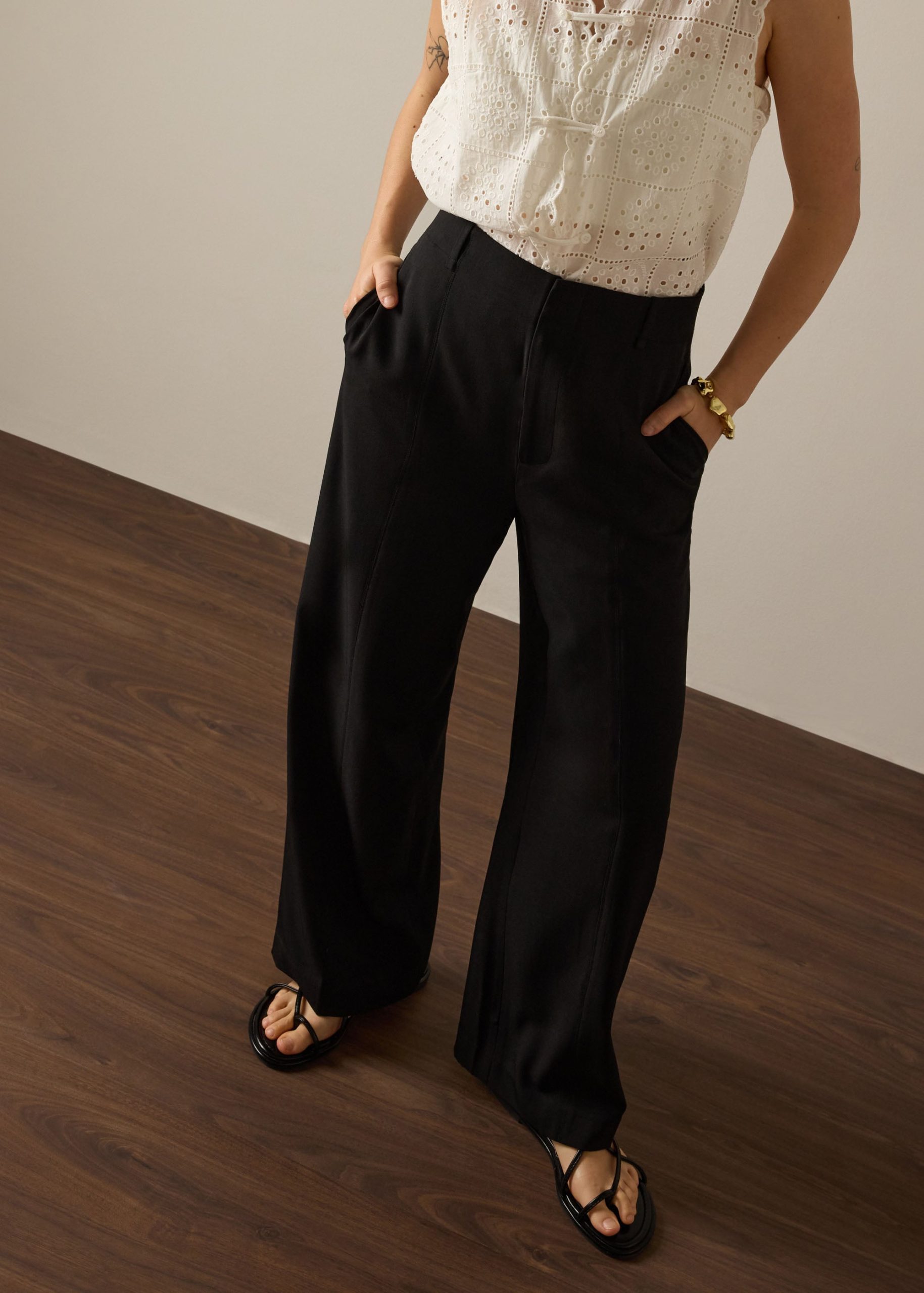 PETITE Leggy??Pia Adjustable Hem Elastic Melange Straight Leg Pants - Image 2