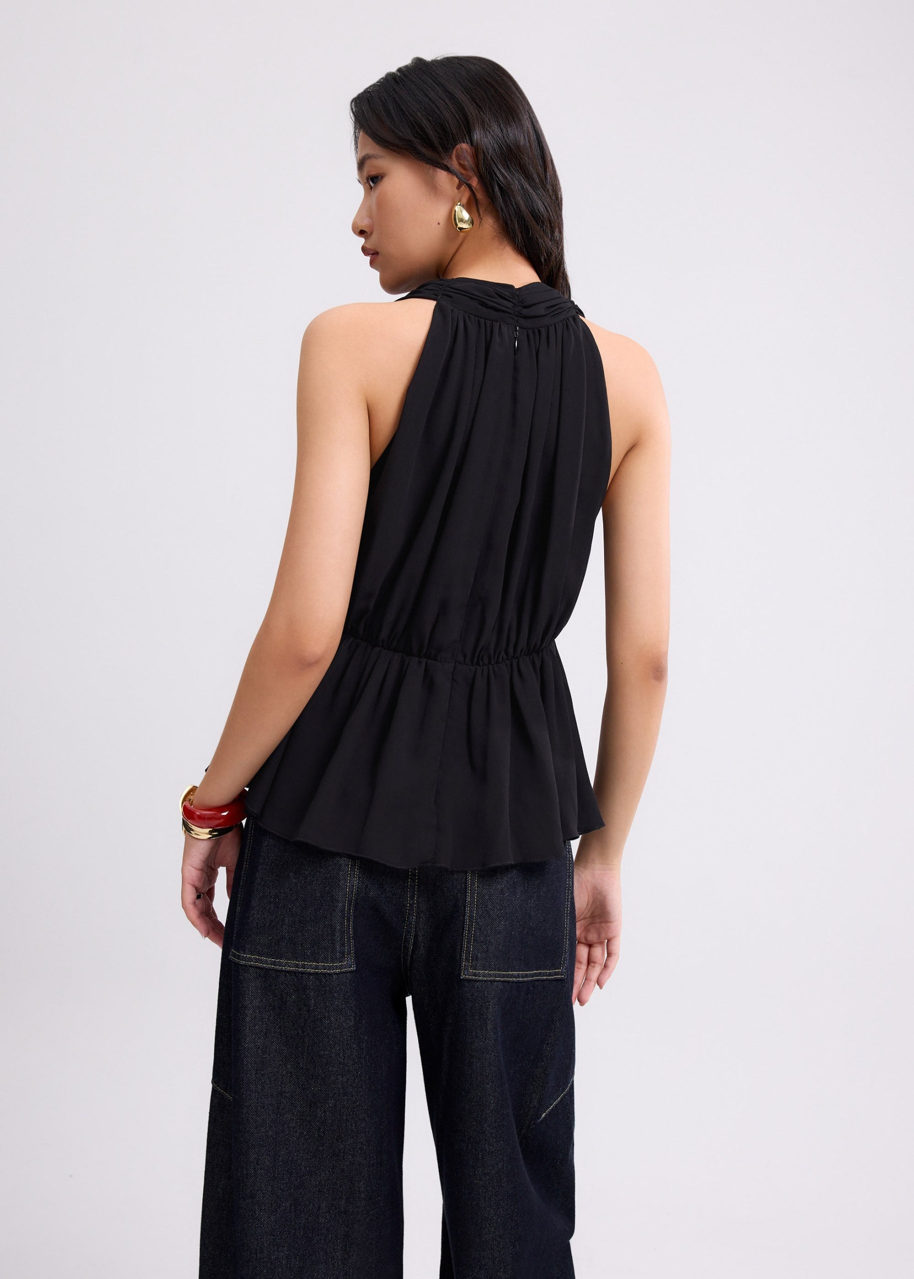 Georgette V-neck Peplum Top - Image 6