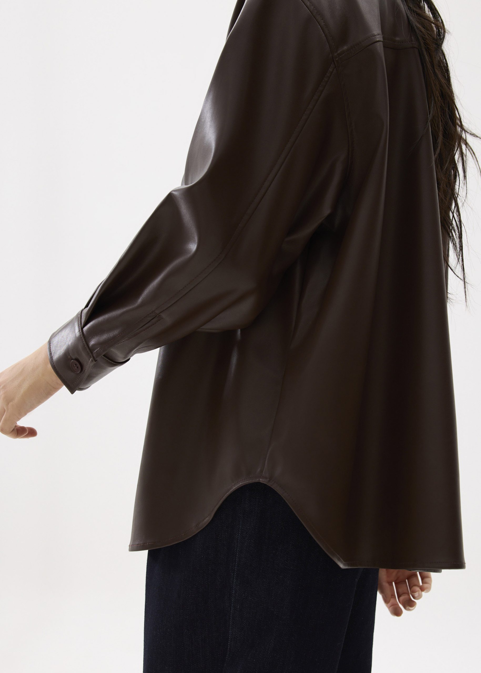 Oversized Vegan Leather Collared Shirt - Image 9