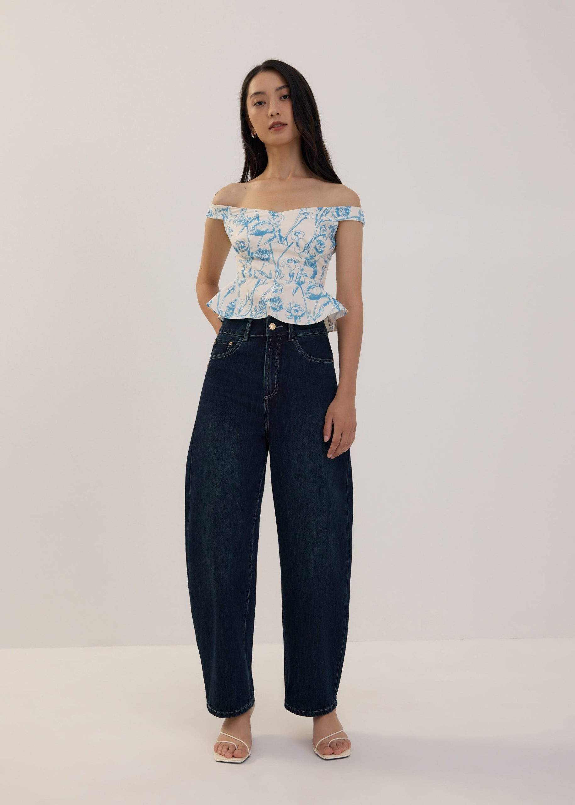 Off Shoulder Peplum Top in Tidal Blooms