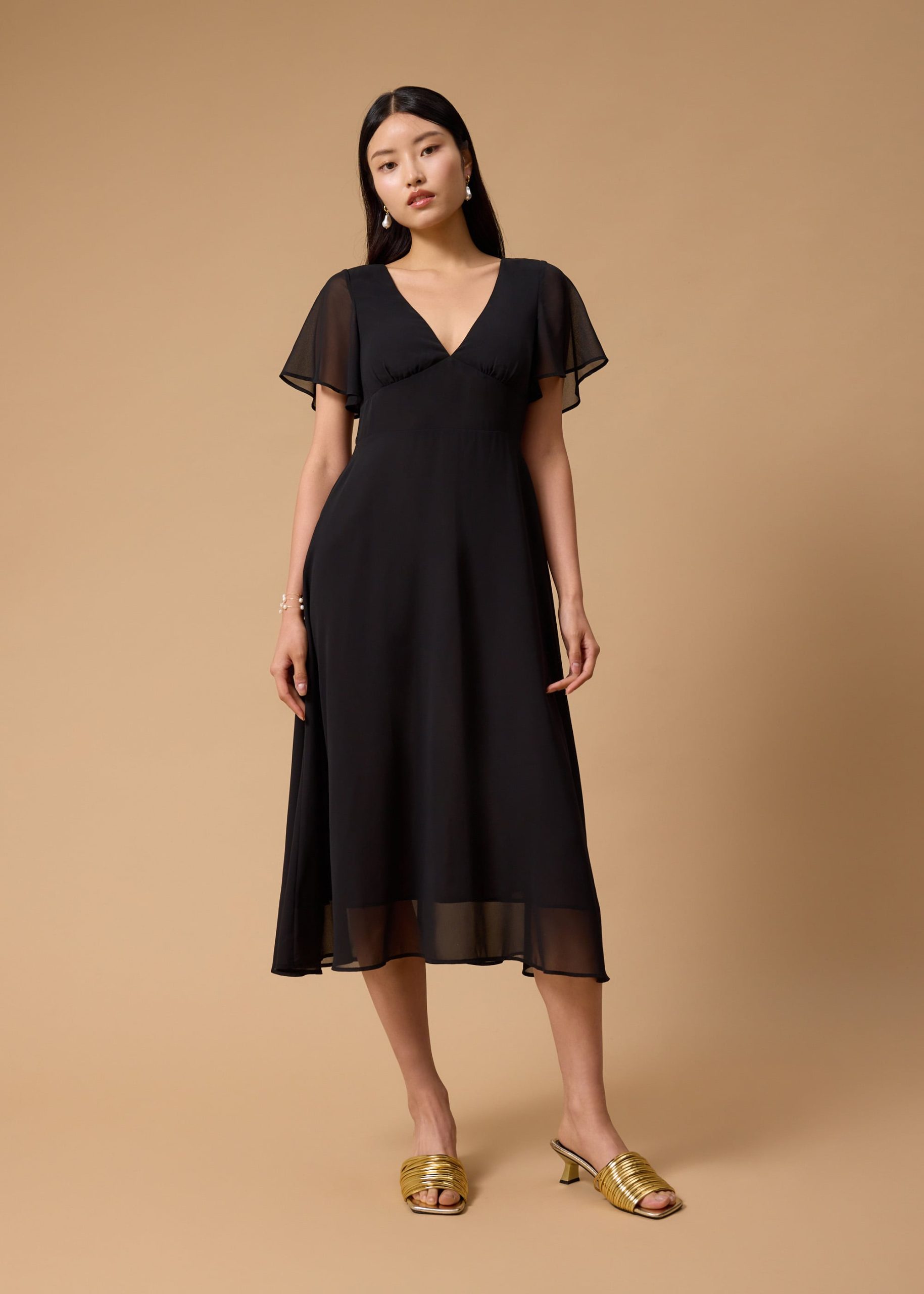 BraFree by LB Georgette Flutter Sleeve Bias Cut Midi Dress - Image 2