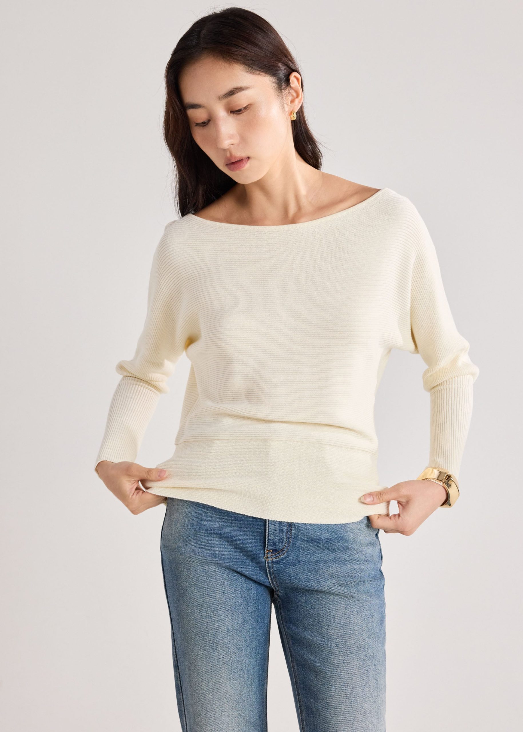 Knit Asymmetric Puff Sleeve Top - Image 13