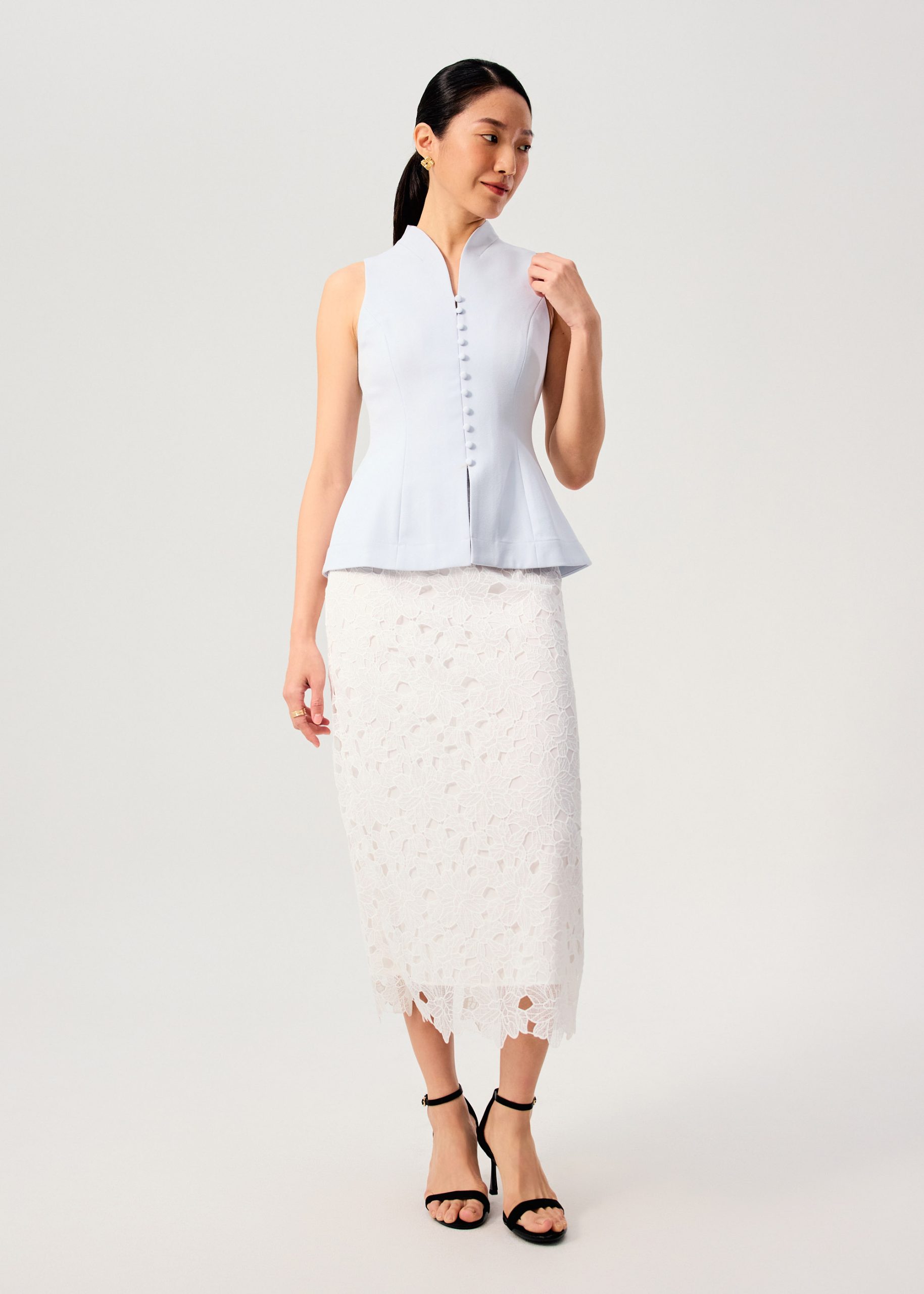 Zhen Mandarin Collar Peplum Vest Top - Image 21