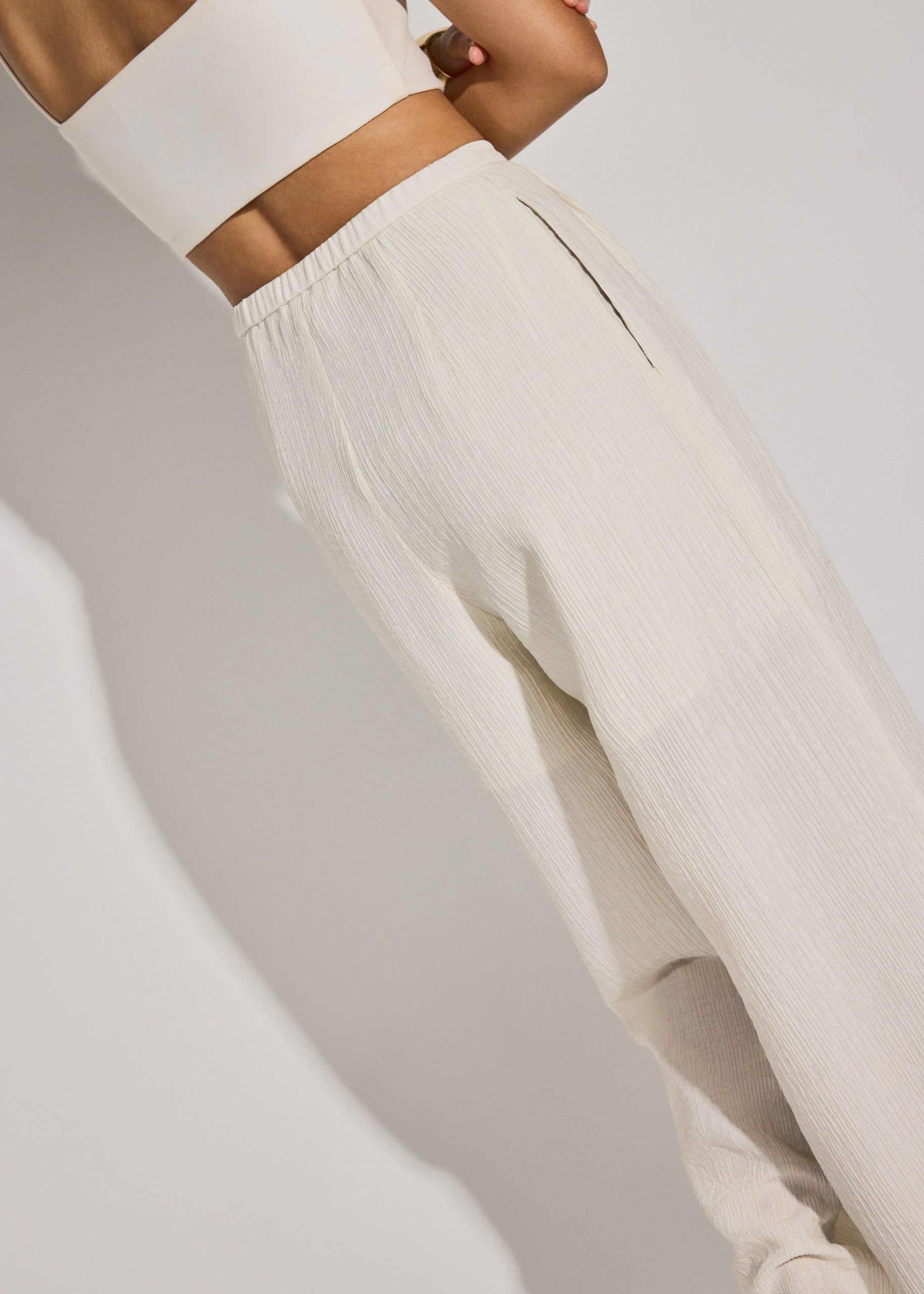 Elastic Textured Lyocell Mid Waist Straight Leg Pants - Image 12