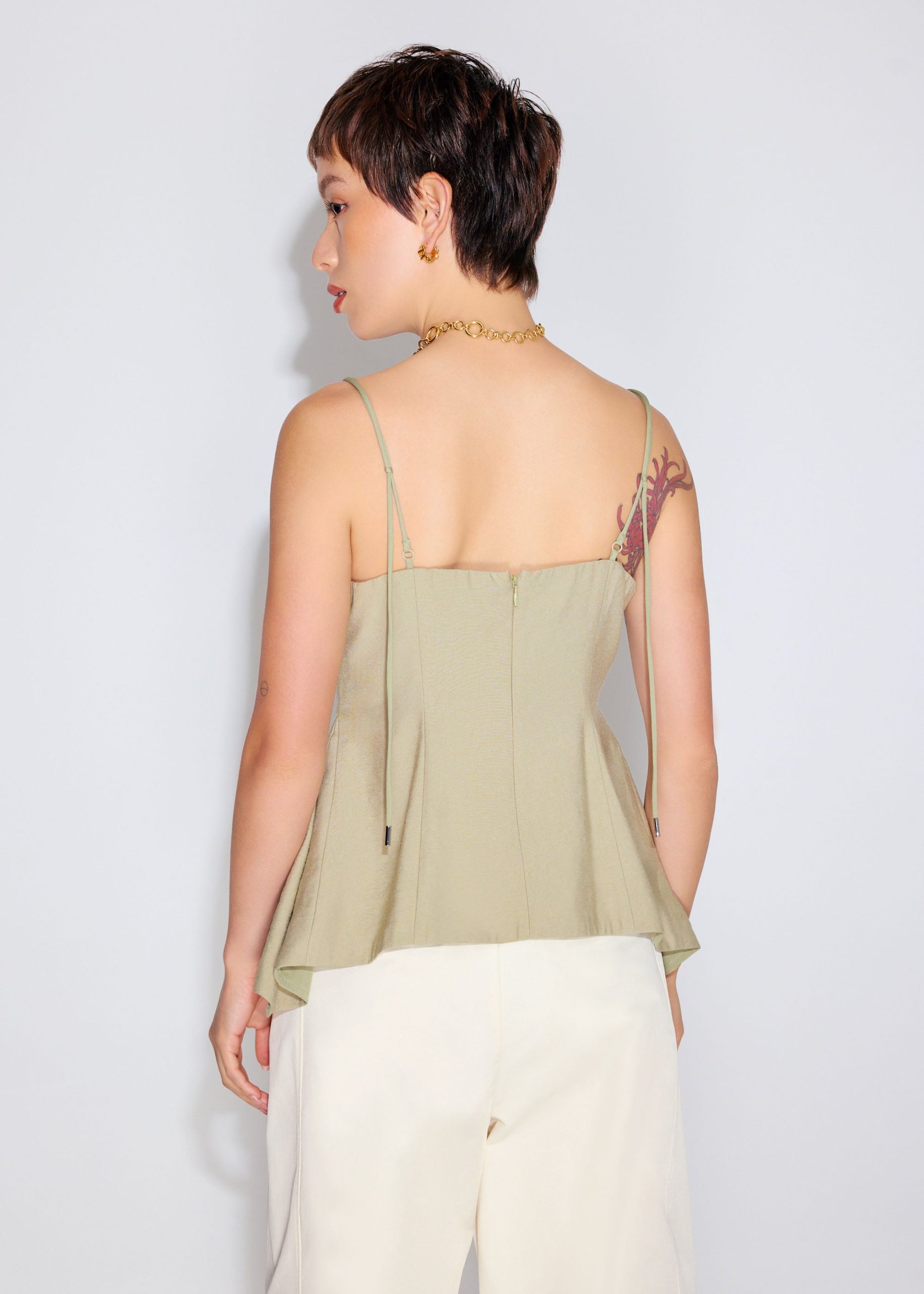 Textured Panelled V-neck Peplum Top - Image 11