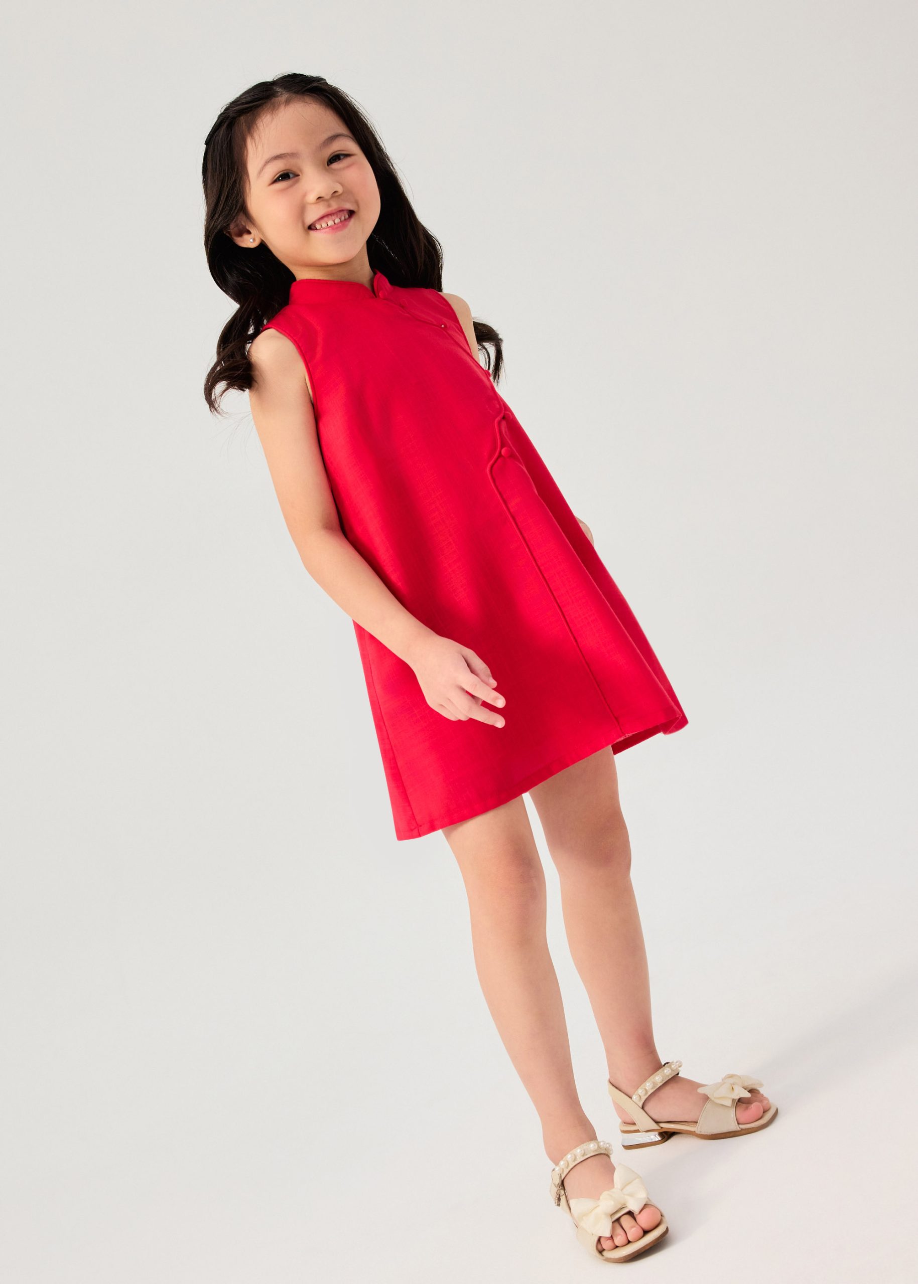 Girls' Mandarin Collar Scallop Edge Shift Midi Dress - Image 9