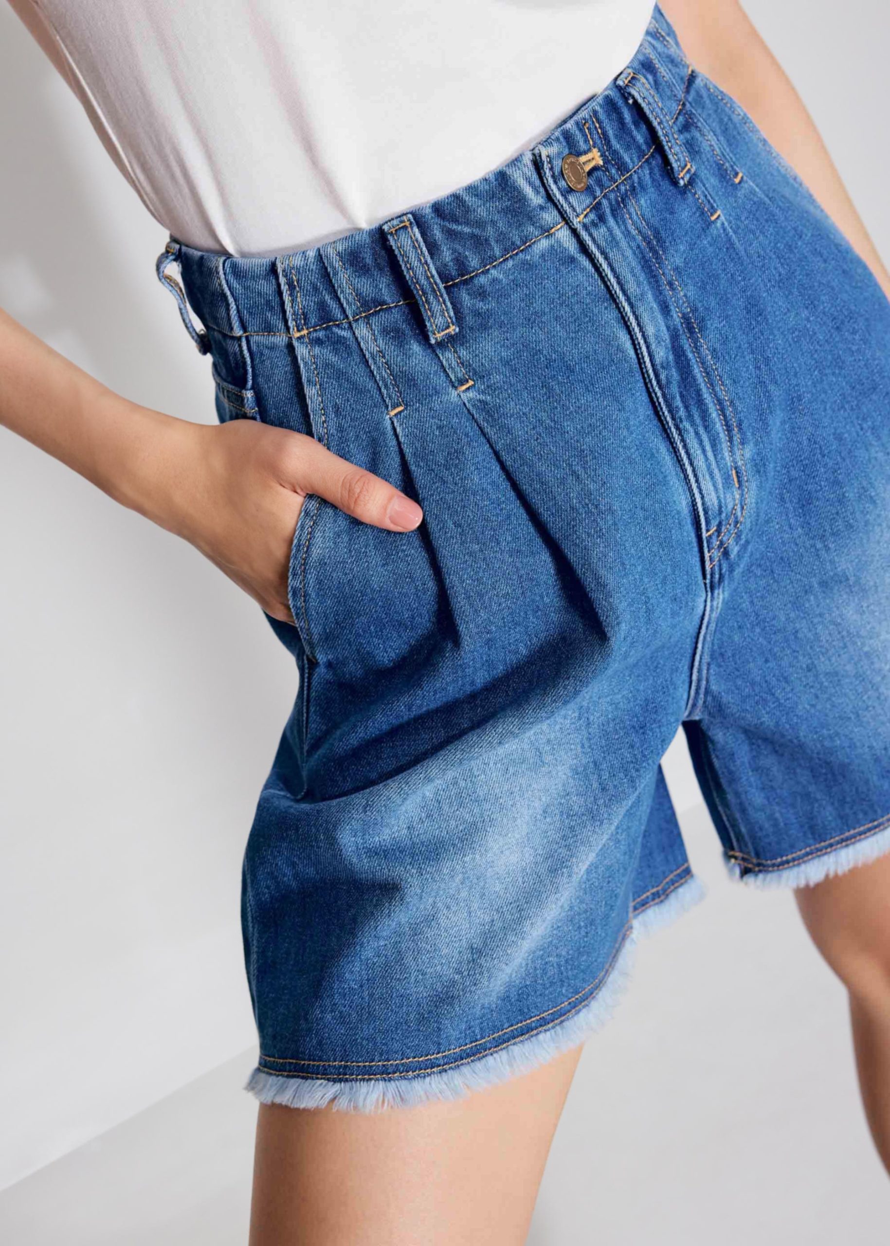 Denim Frayed Hem High Waist Bermuda Shorts - Image 8