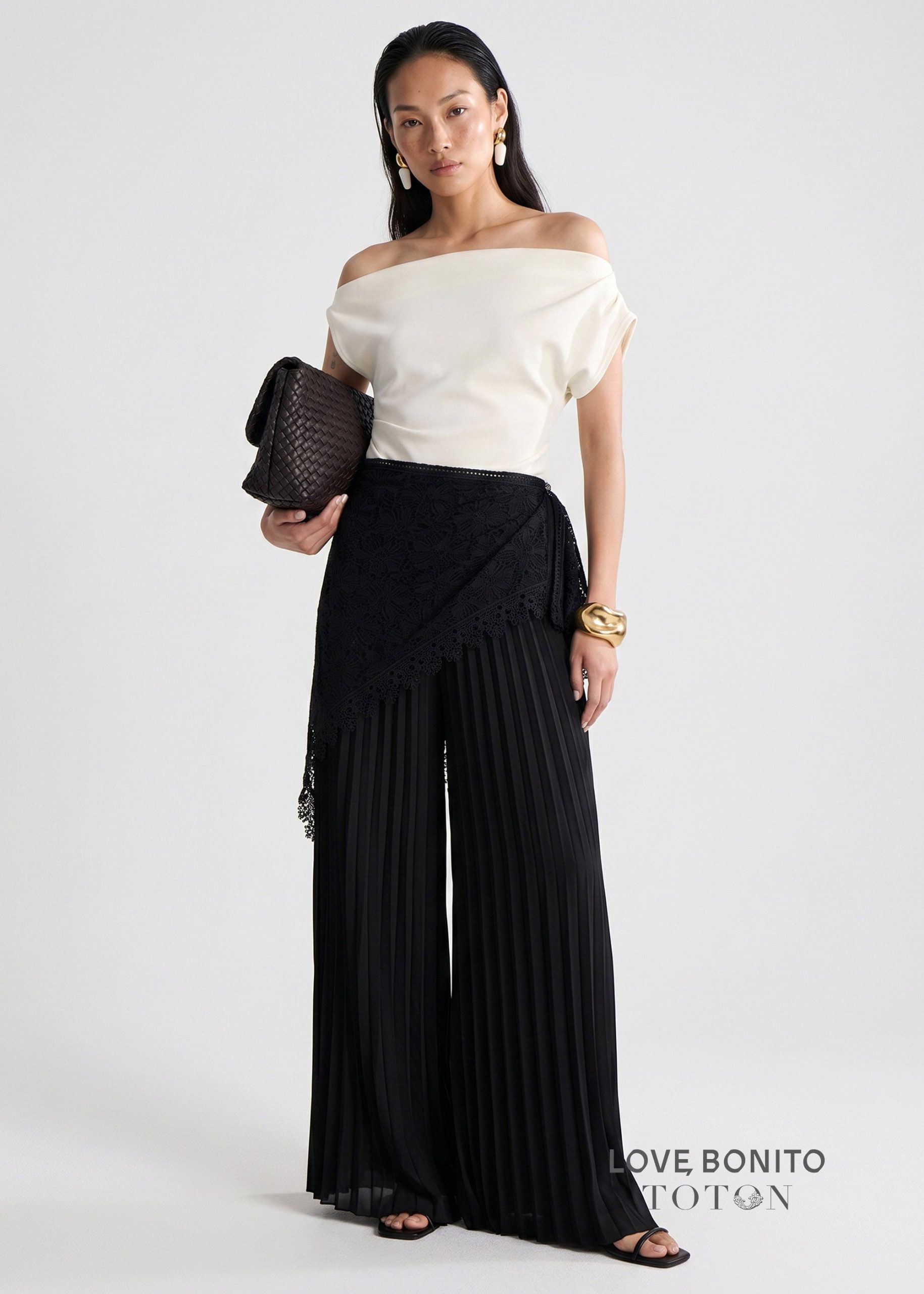 Love, Bonito x TOTON Leggy??Pleated Pants With Scarf