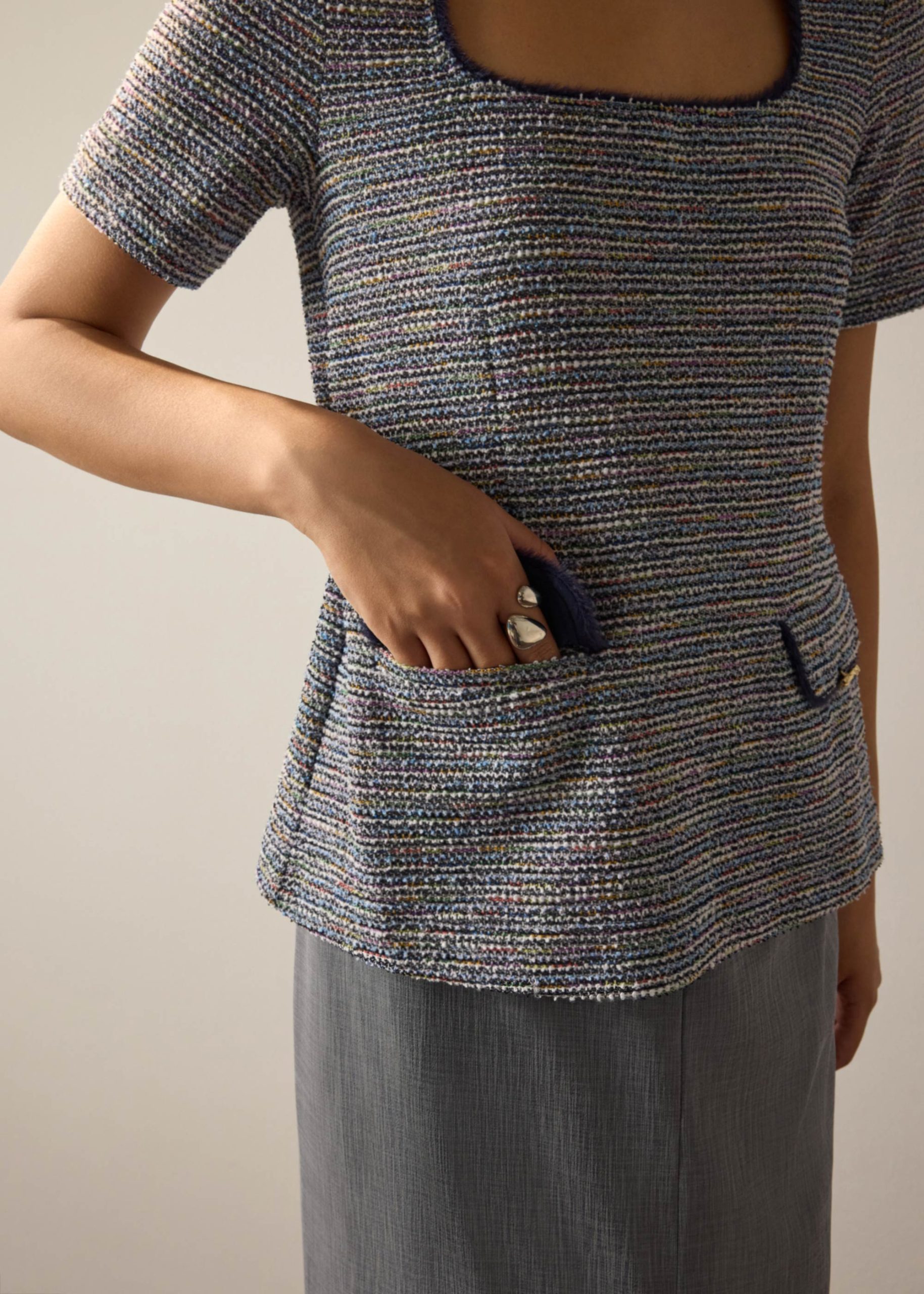 Ashna Stretch Tweed Fitted Top - Image 6