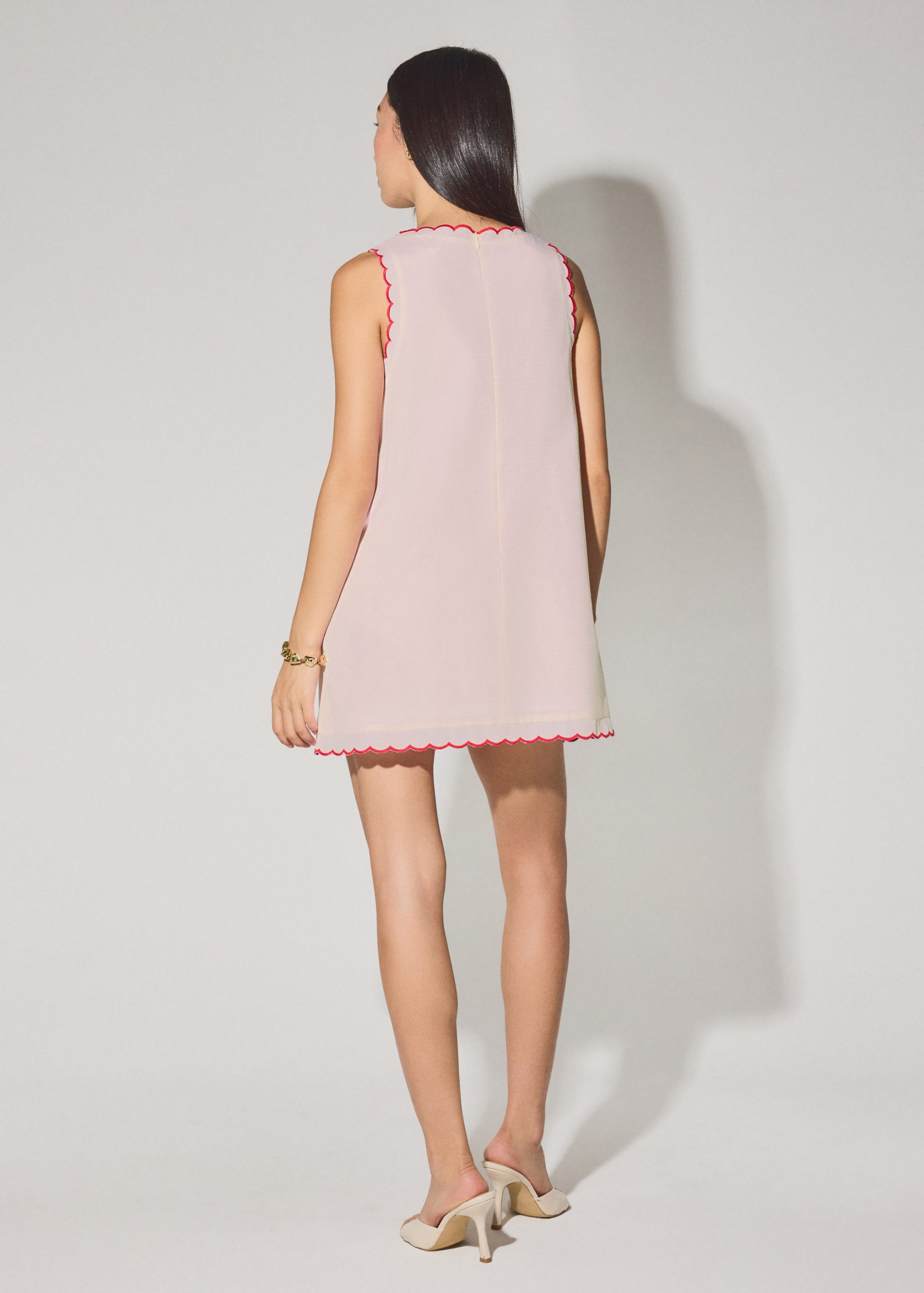 Cotton Scallop Edge Boat Neck Shift Mini Dress - Image 8