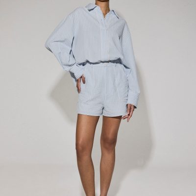 Elastic Striped Cotton Scallop Trim A-line Shorts
