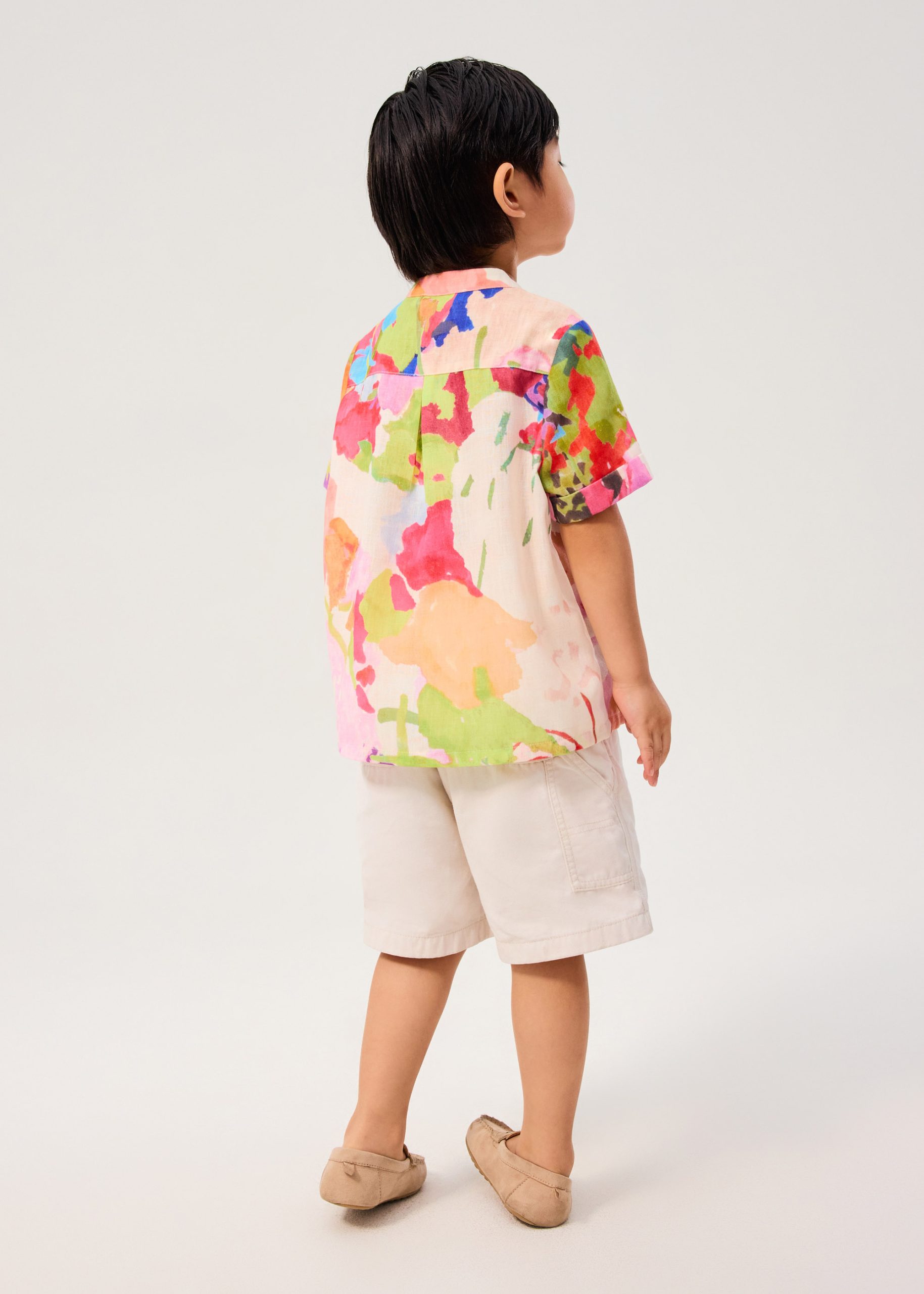 Kids' Mandarin Collar Button Down Shirt in Vivid Blooms - Image 3