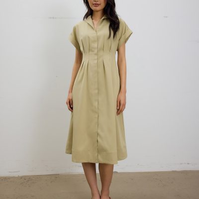 Zhu Belted V-neck Fit and Flare Midi Dress
