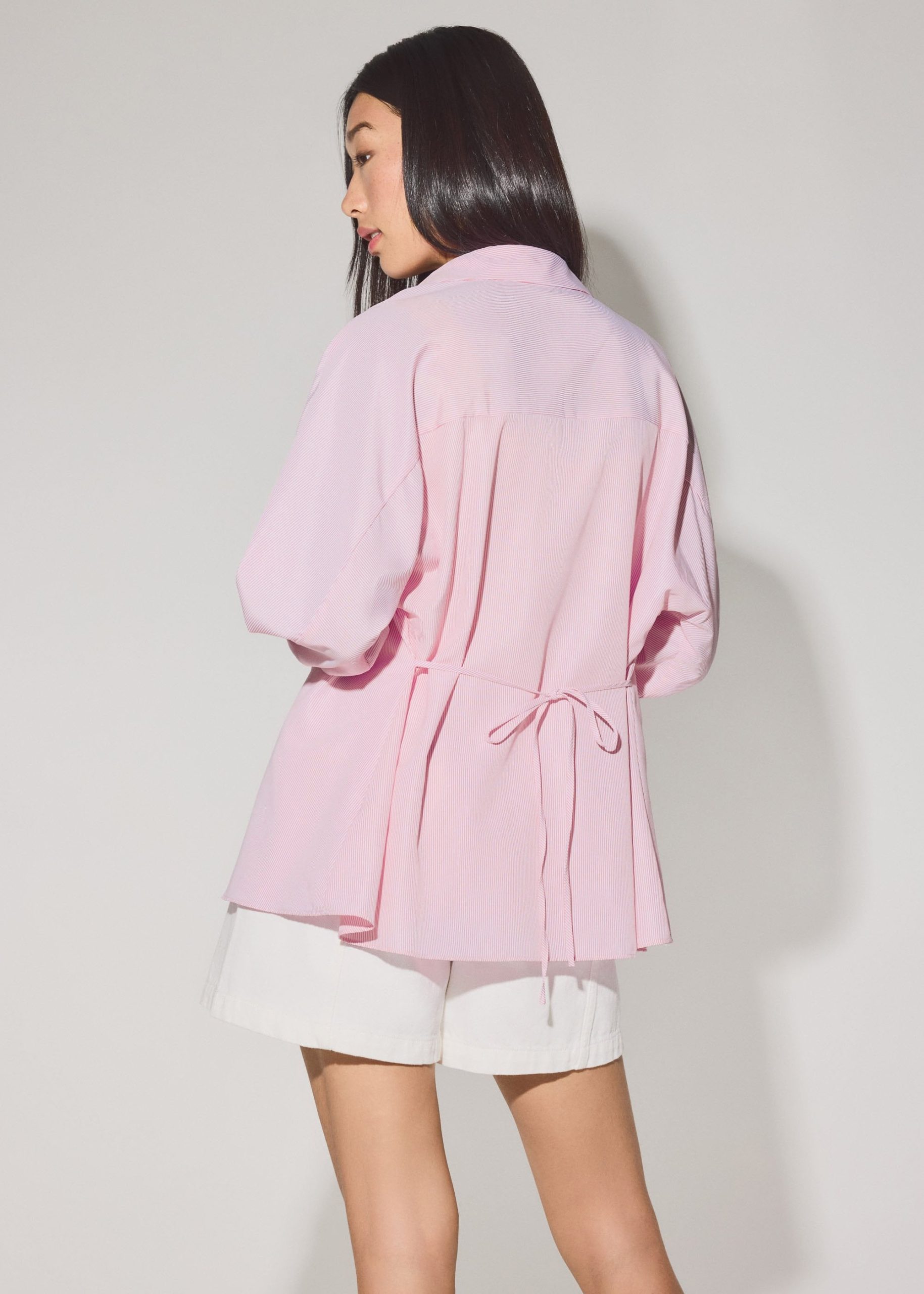 Striped Cotton Collared Puff Sleeve Button Down Top - Image 12