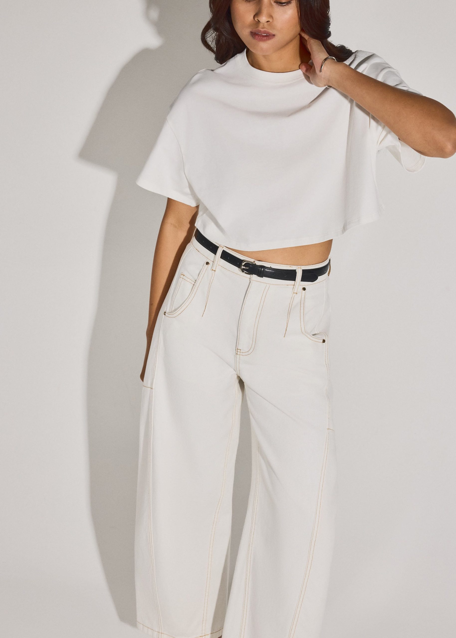 Gita Cotton Round Neck Boxy Crop Tee - Image 9