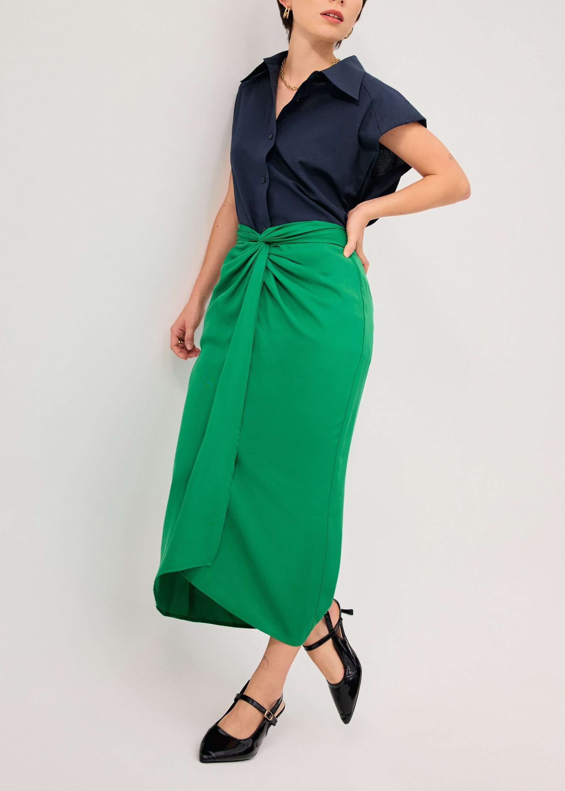 Lyocell Front Twist Column Midaxi Skirt - Image 7