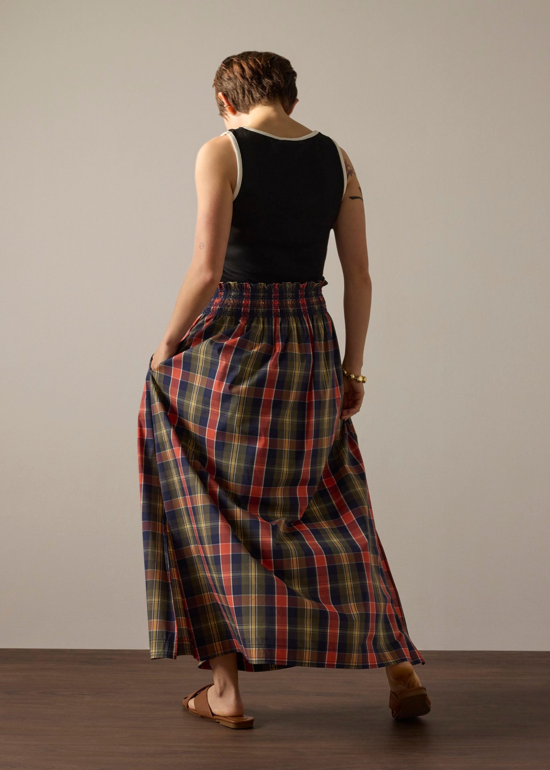 Checkered Cotton Flare Maxi Skirt - Image 6