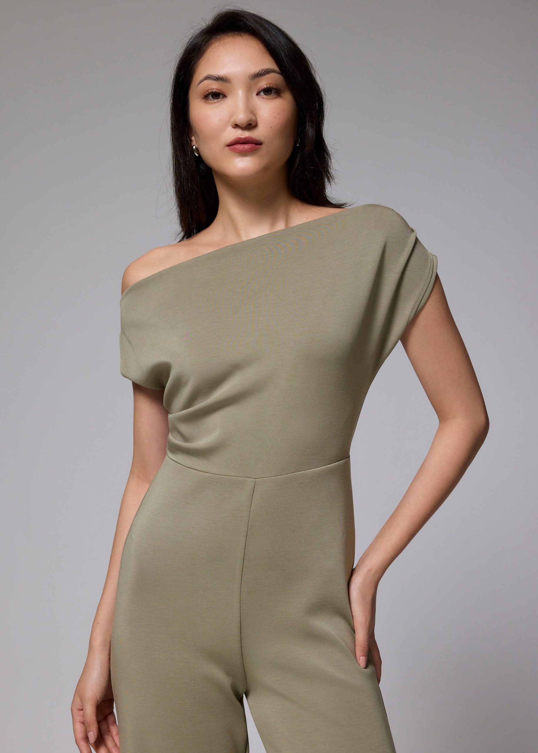 Pleated Neoprene Asymmetric Jumpsuit - Image 2
