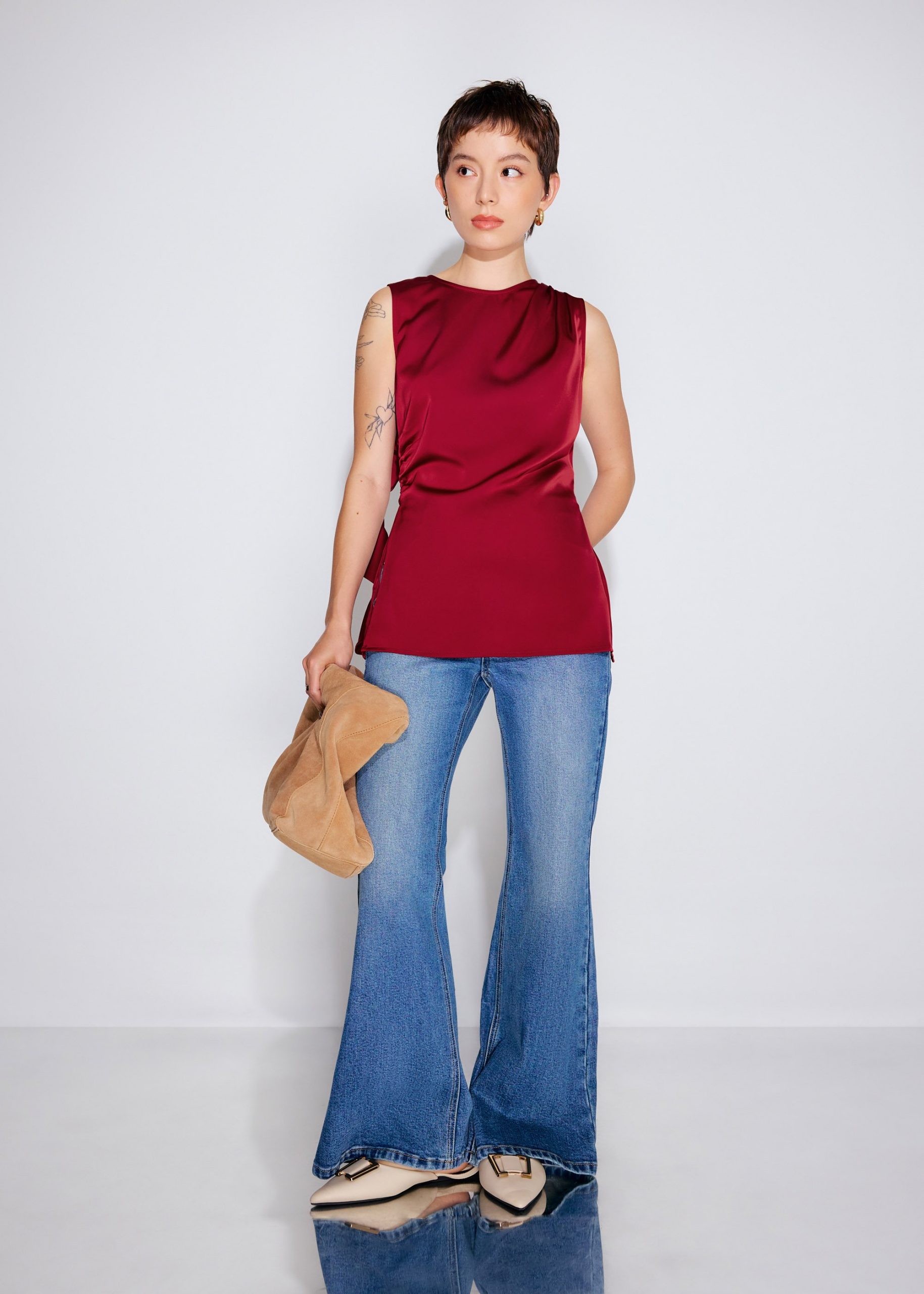 Tanya Ruffle Sash Satin Tunic Top - Image 16