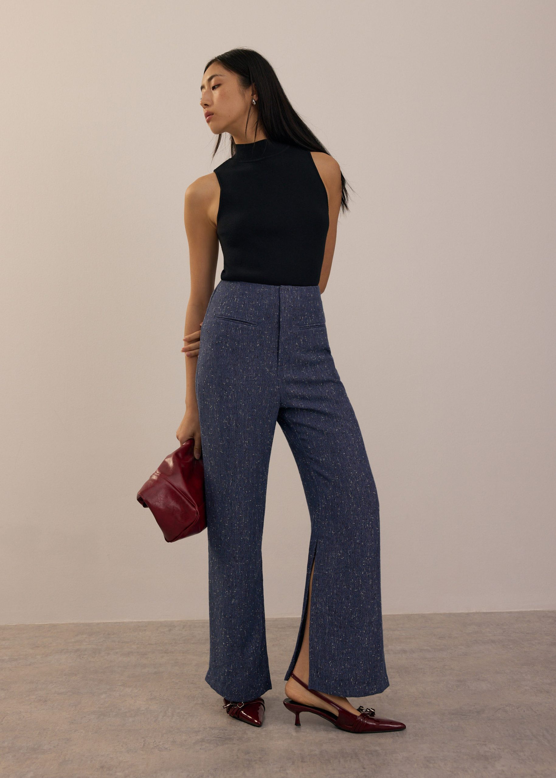 Leggy??Elastic Tweed High Waist Kick Flare Pants - Image 13