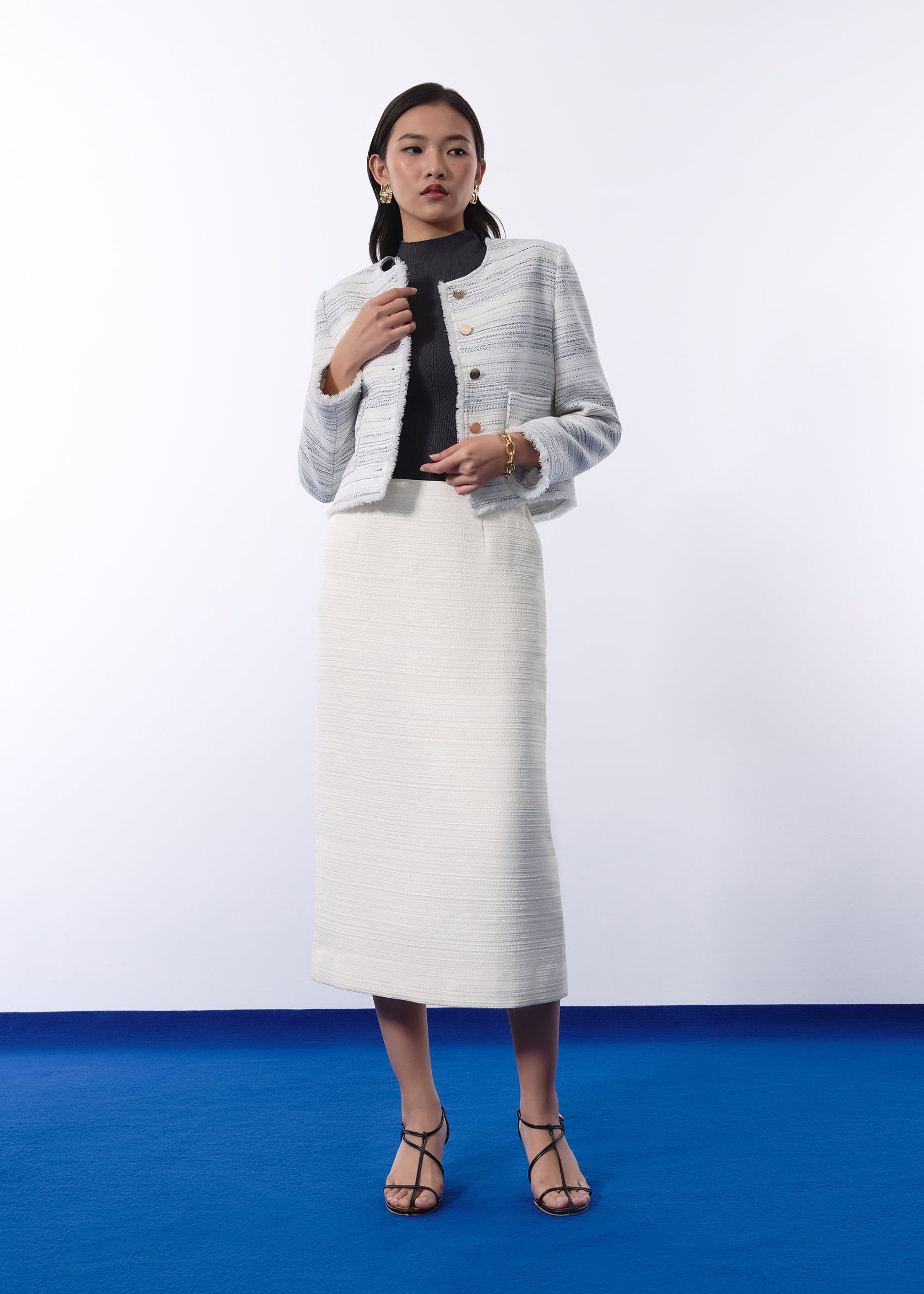 RuchedReady® Ellis Shoulder Padded Jacquard Tweed Boxy Jacket - Image 7