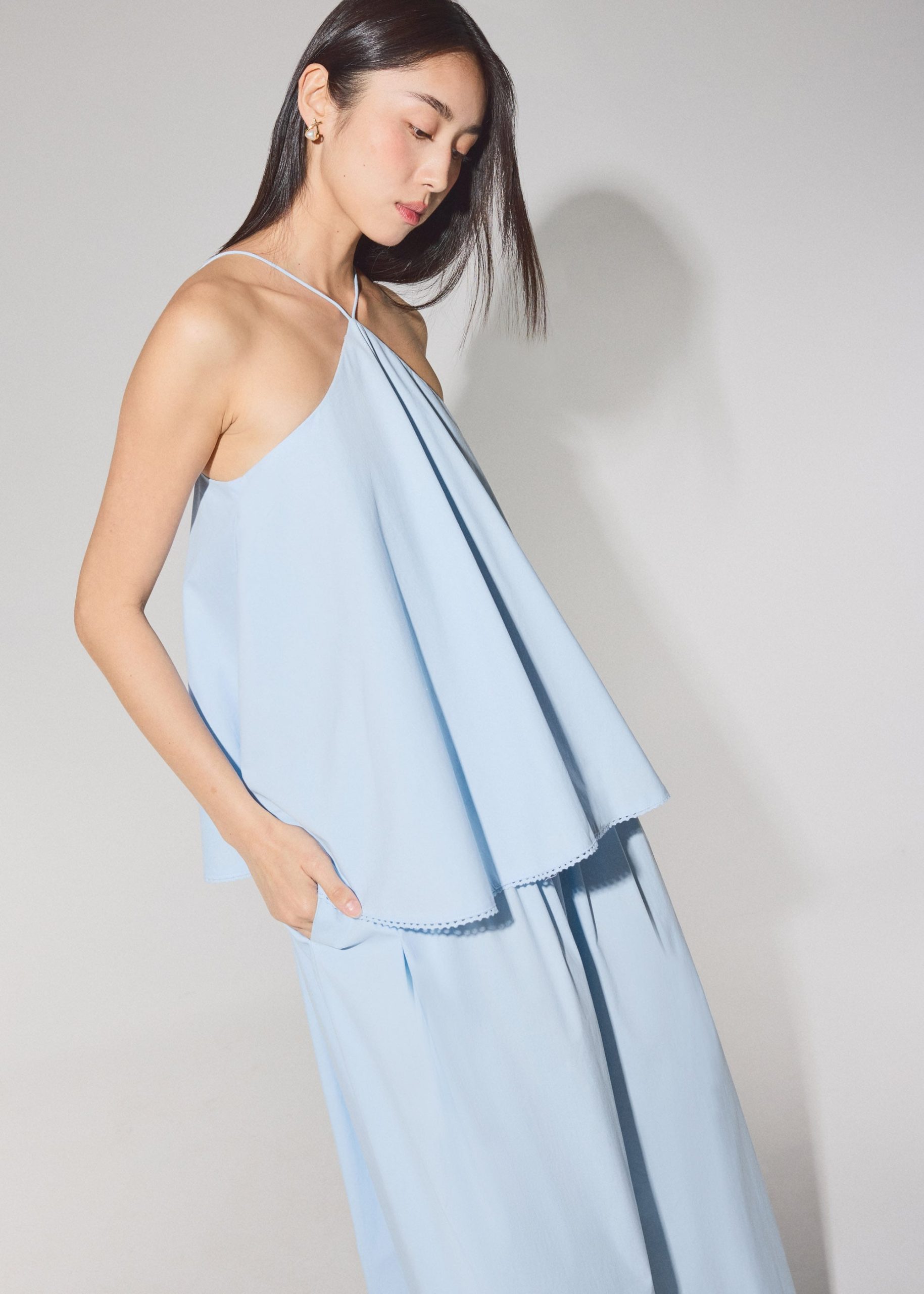 Cotton Tiered Halter Neck Trapeze Maxi Dress - Image 12