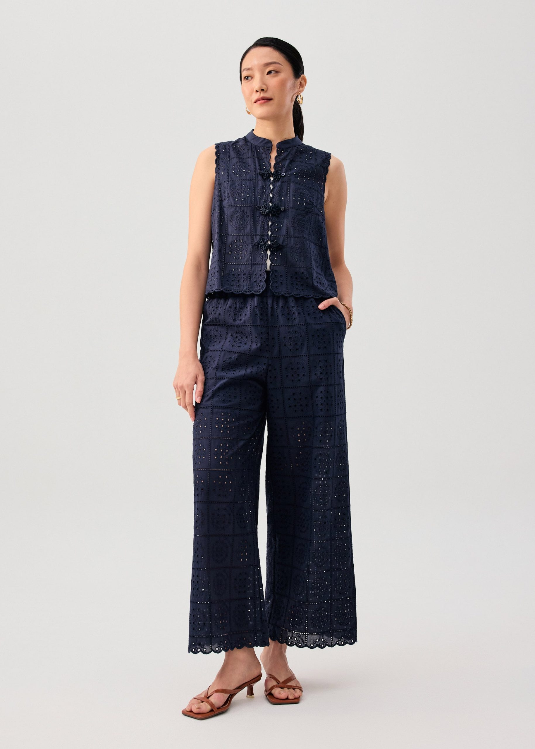 Cotton Broderie Mandarin Collar Top - Image 14