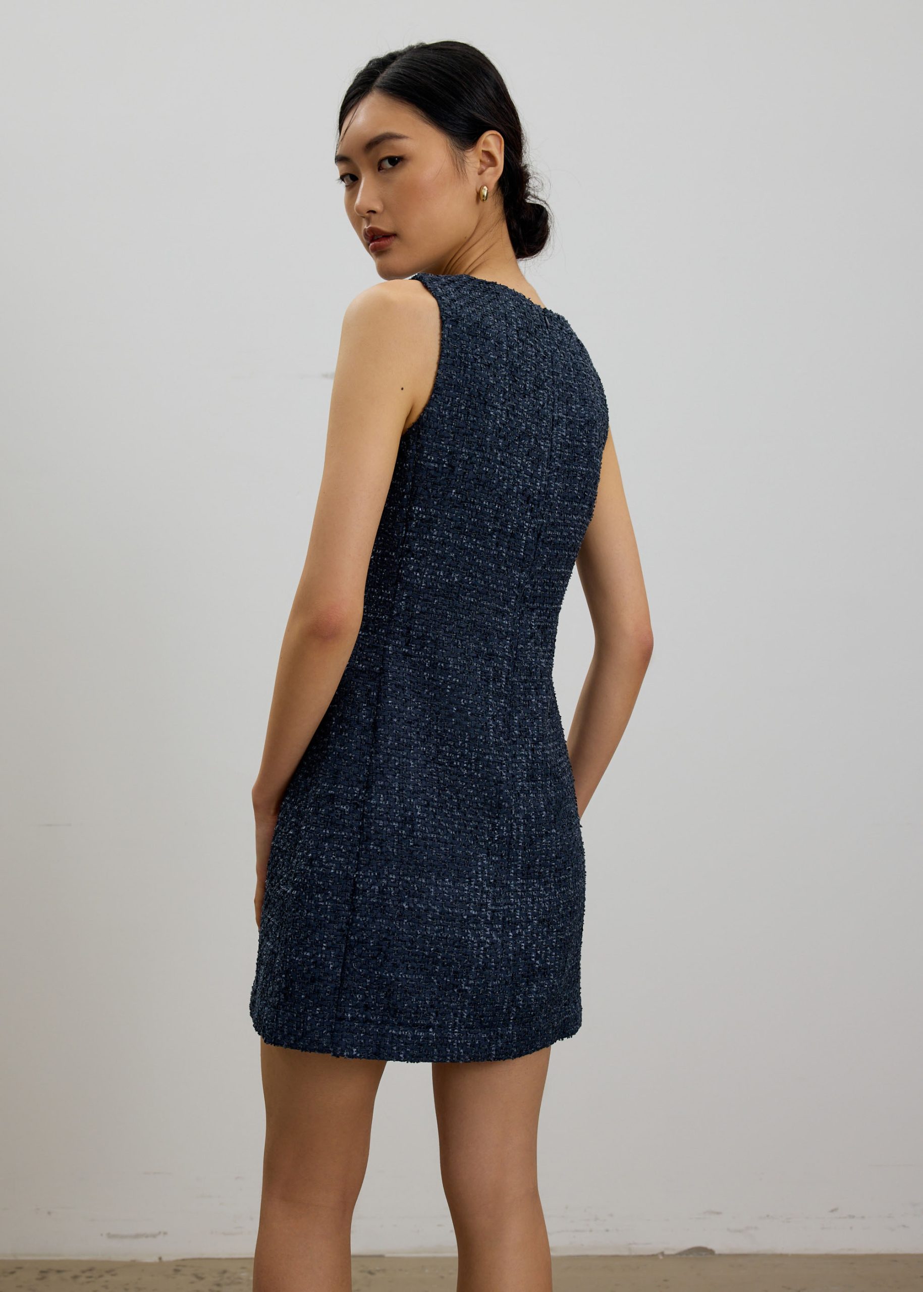Fran Notched Ribbon Tweed Shift Mini Dress - Image 9