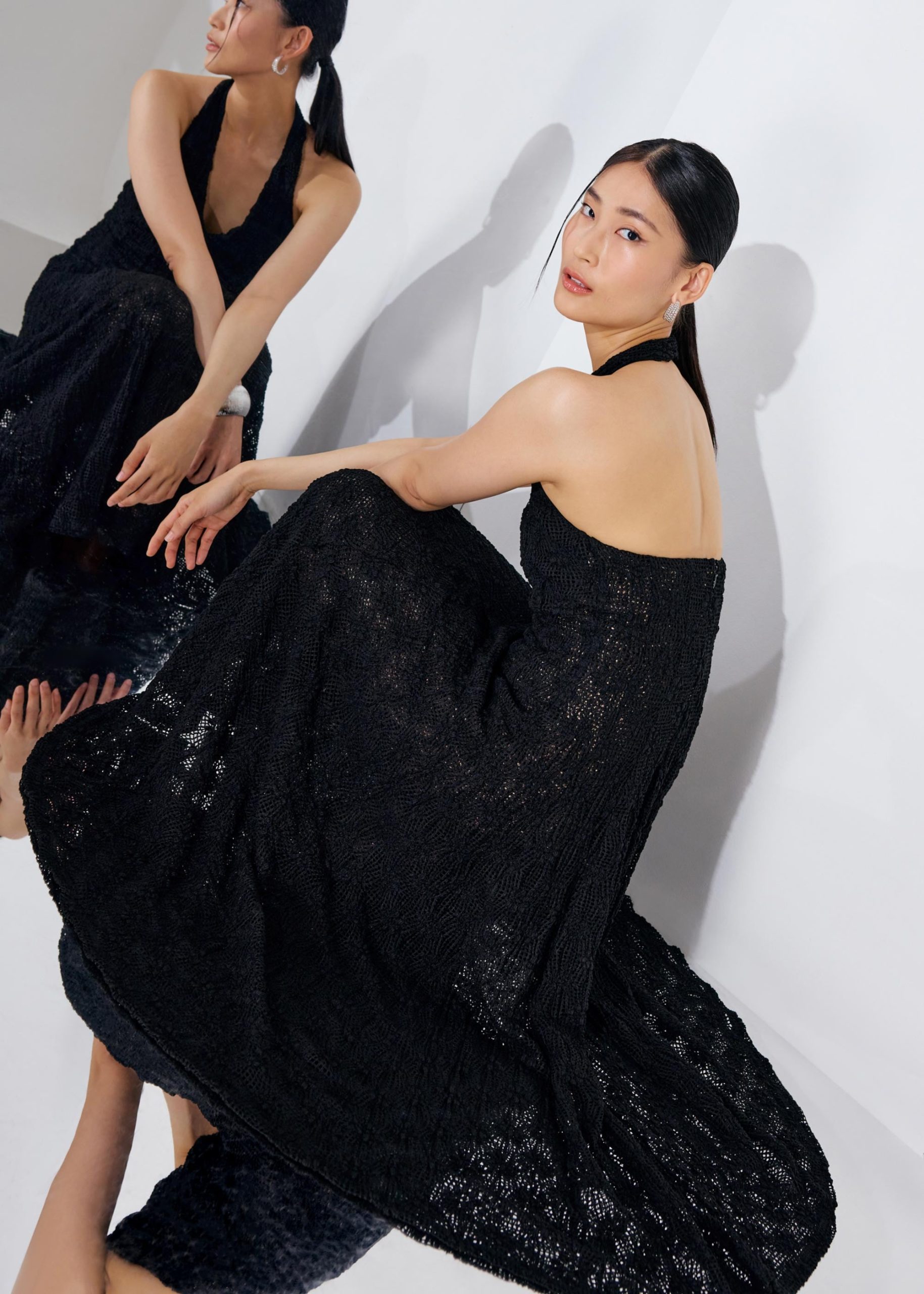 Crochet Halter Plunge Fit & Flare Midaxi Dress - Image 2