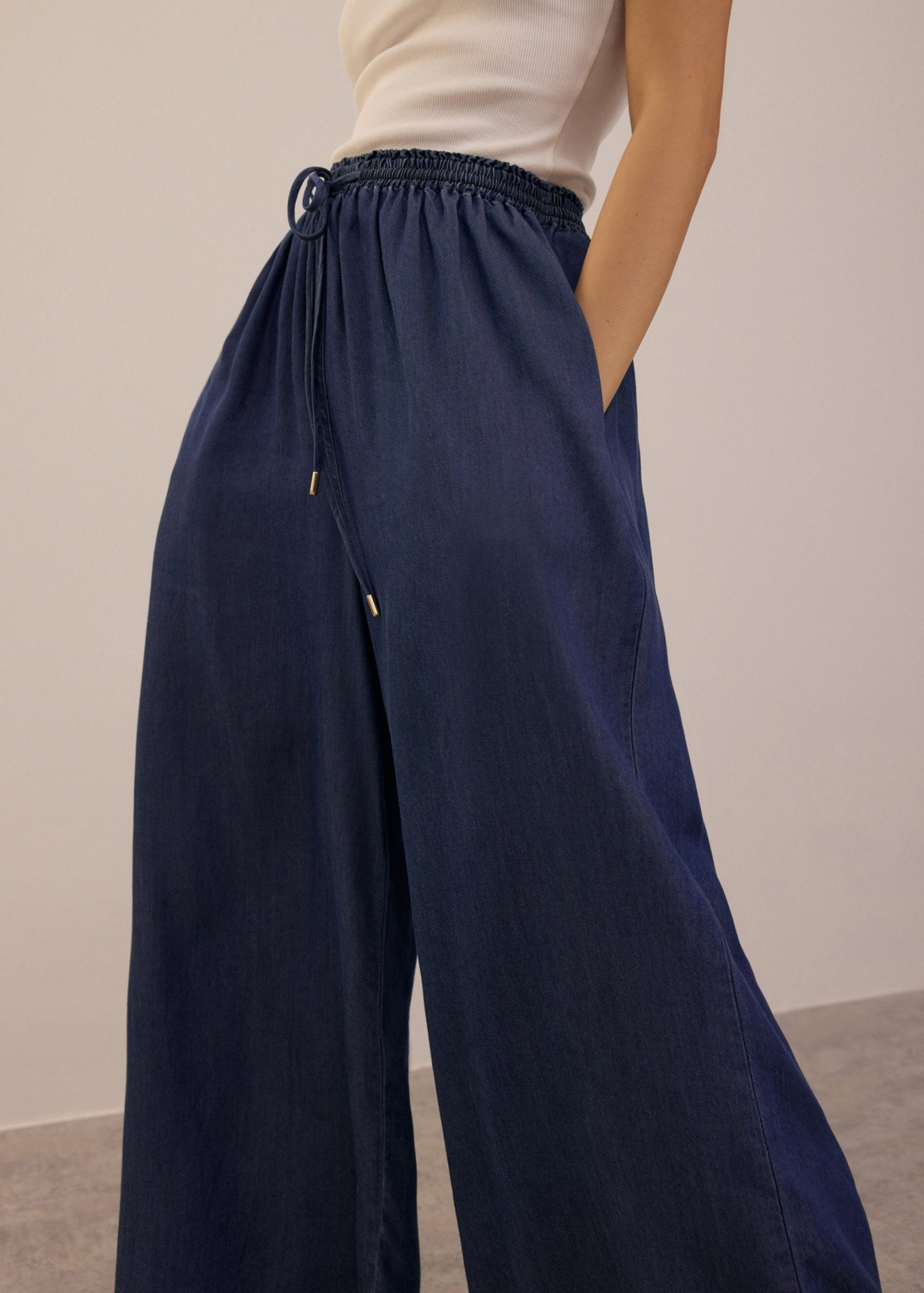 Elastic Chambray Wide Leg Pants - Image 3