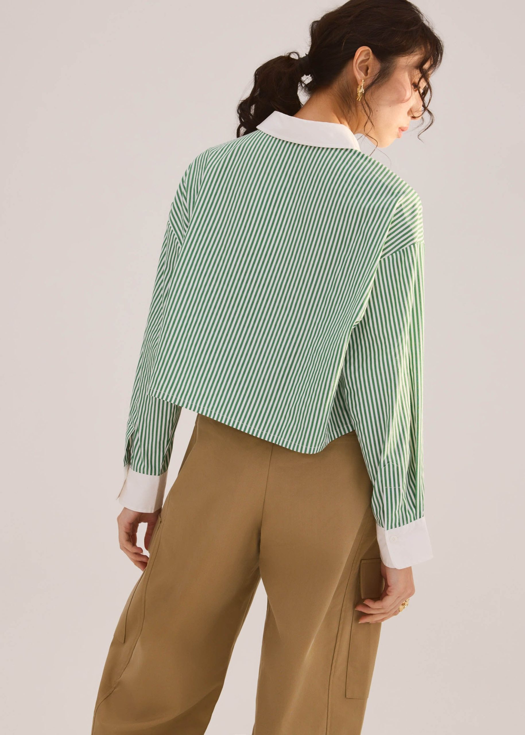 RuchedReady® Striped Cotton Collared Boxy Button Down Top - Image 12