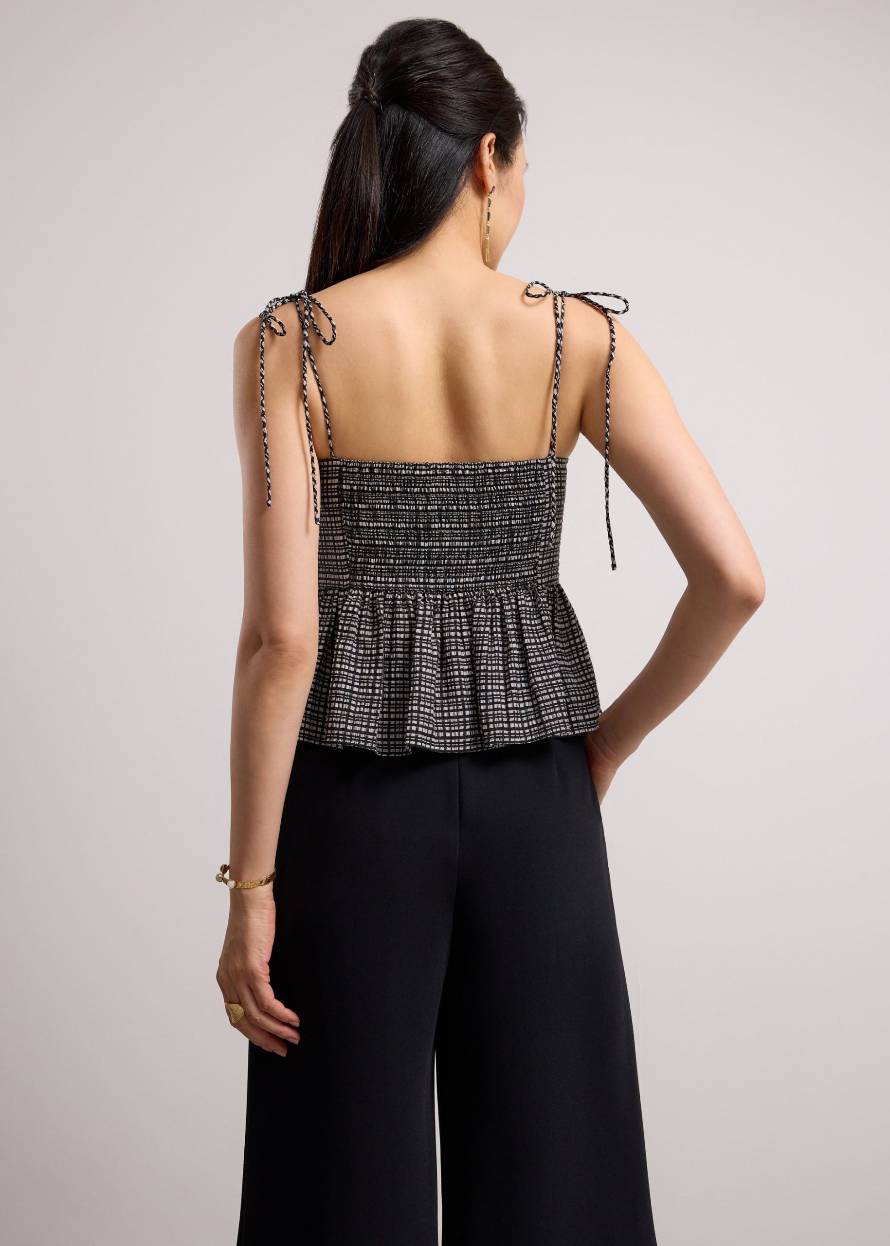 Crinkled Check Lyocell Sweetheart Camisole Peplum Top - Image 6